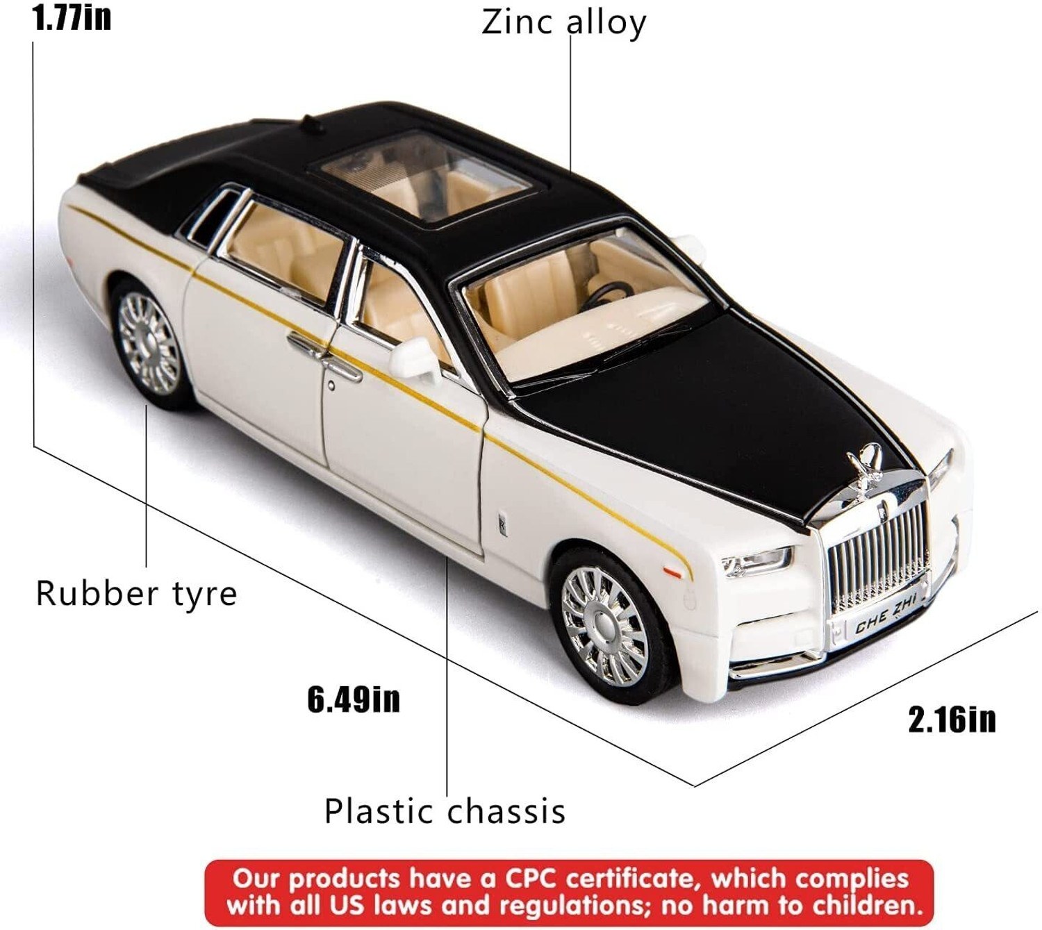 Image of Galactic 1: 32 Scale Wheels Diecast Cars Rolls-Royce Phantom Metal model Pull Back Alloy Toys with Light and Sound Collection for Gift (Multi color)