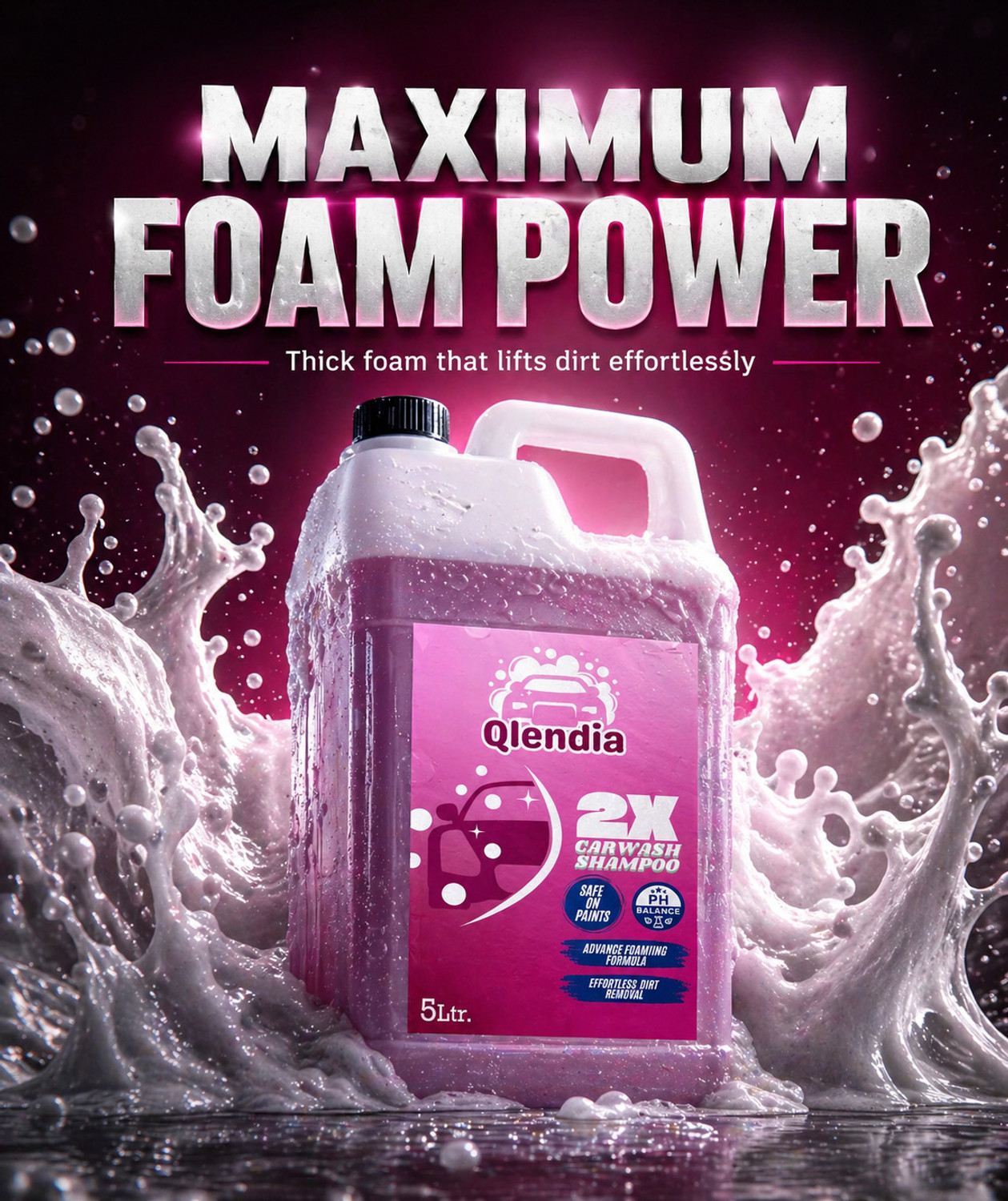 Image of Qlendia High Foam Car Wash Shampoo 5Liter | Shiny & Clean Finish Car Washing Liquid