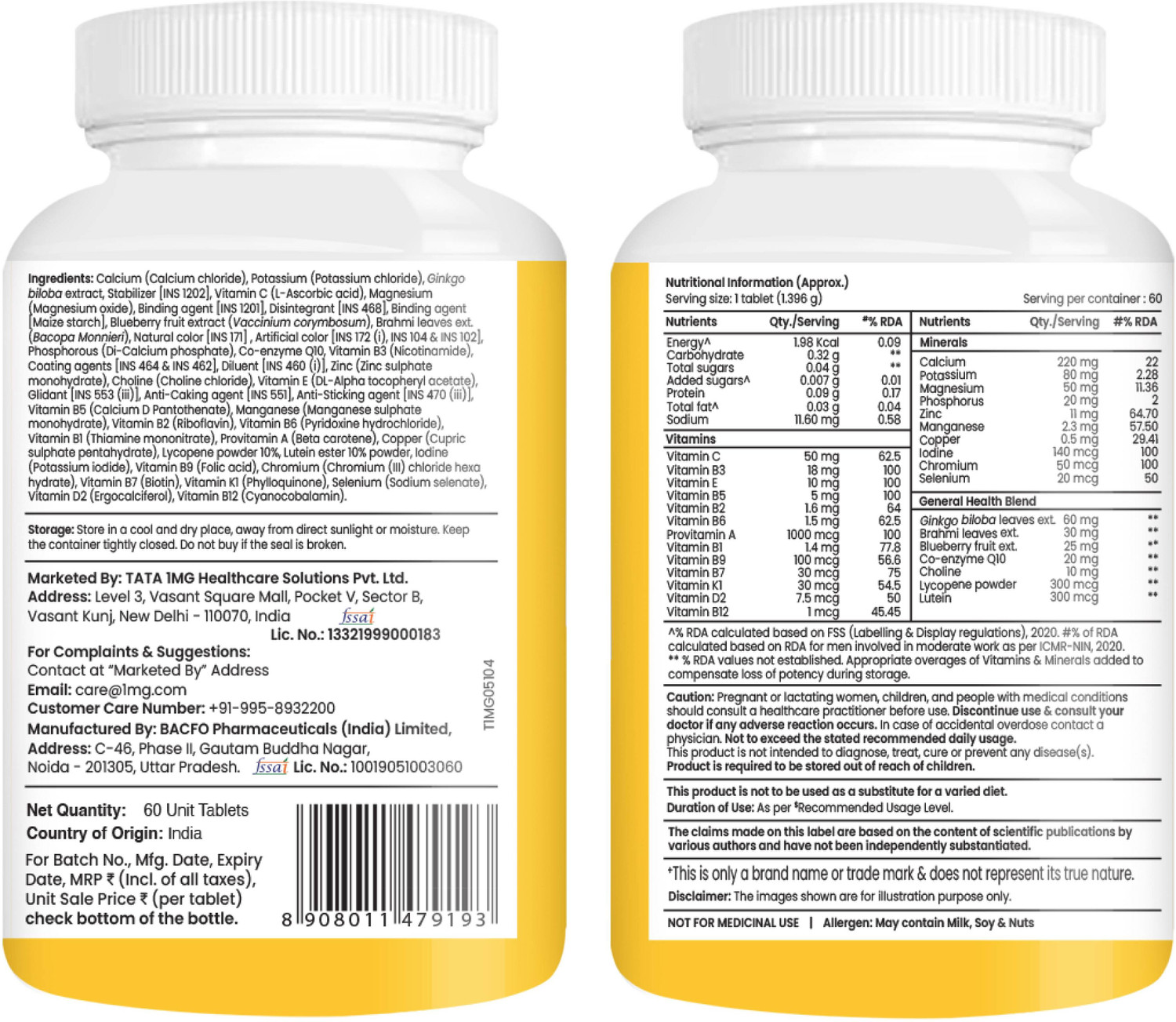 Image of TATA 1mg Senior 50+ Multivitamin & Multimineral Veg Tablet