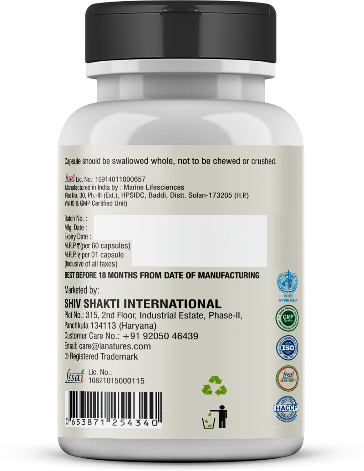 Image of La Natures Calcium, Zinc Magnesium Biotin & Vitamin D3 120 Capsules for Men and Women