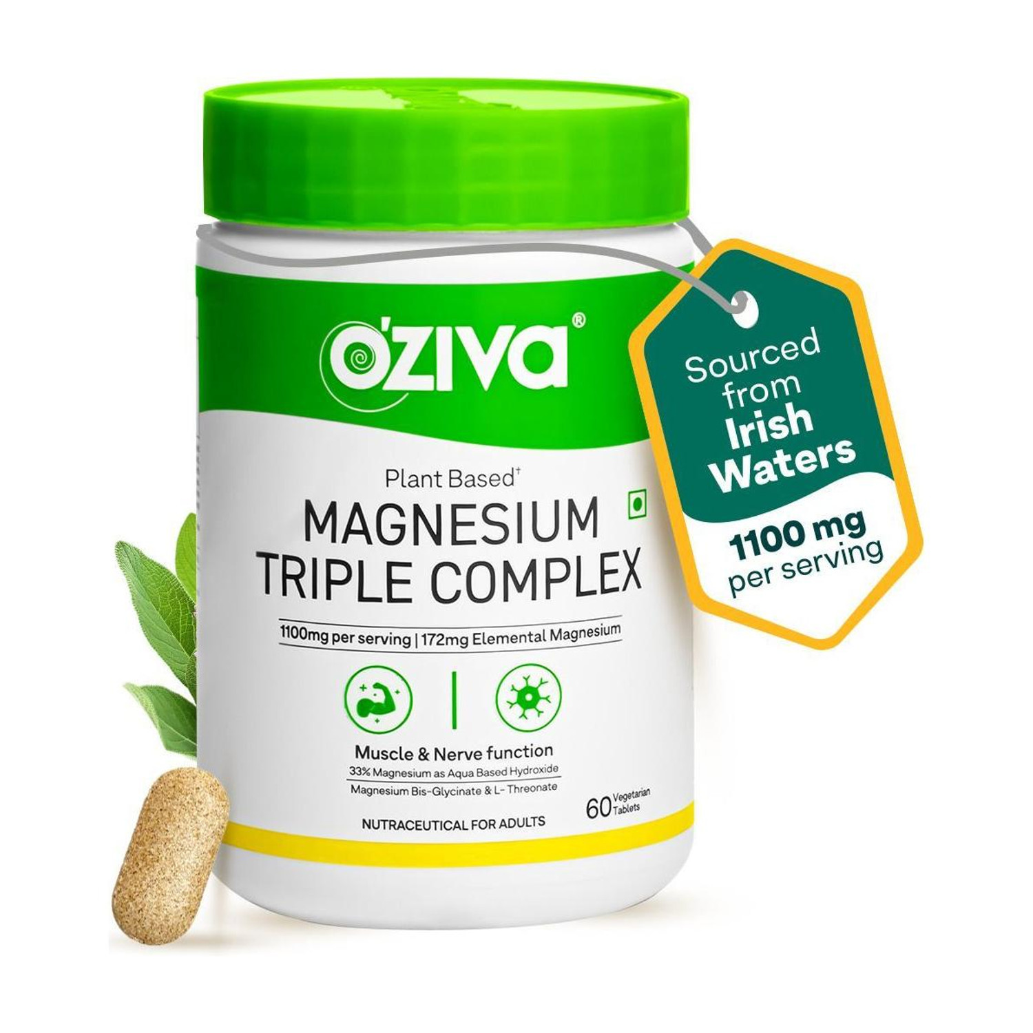 Image of OZiva Magnesium Triple Complex |With Aquamin Mg, Magnesium Bisglycinate|Nerve Function