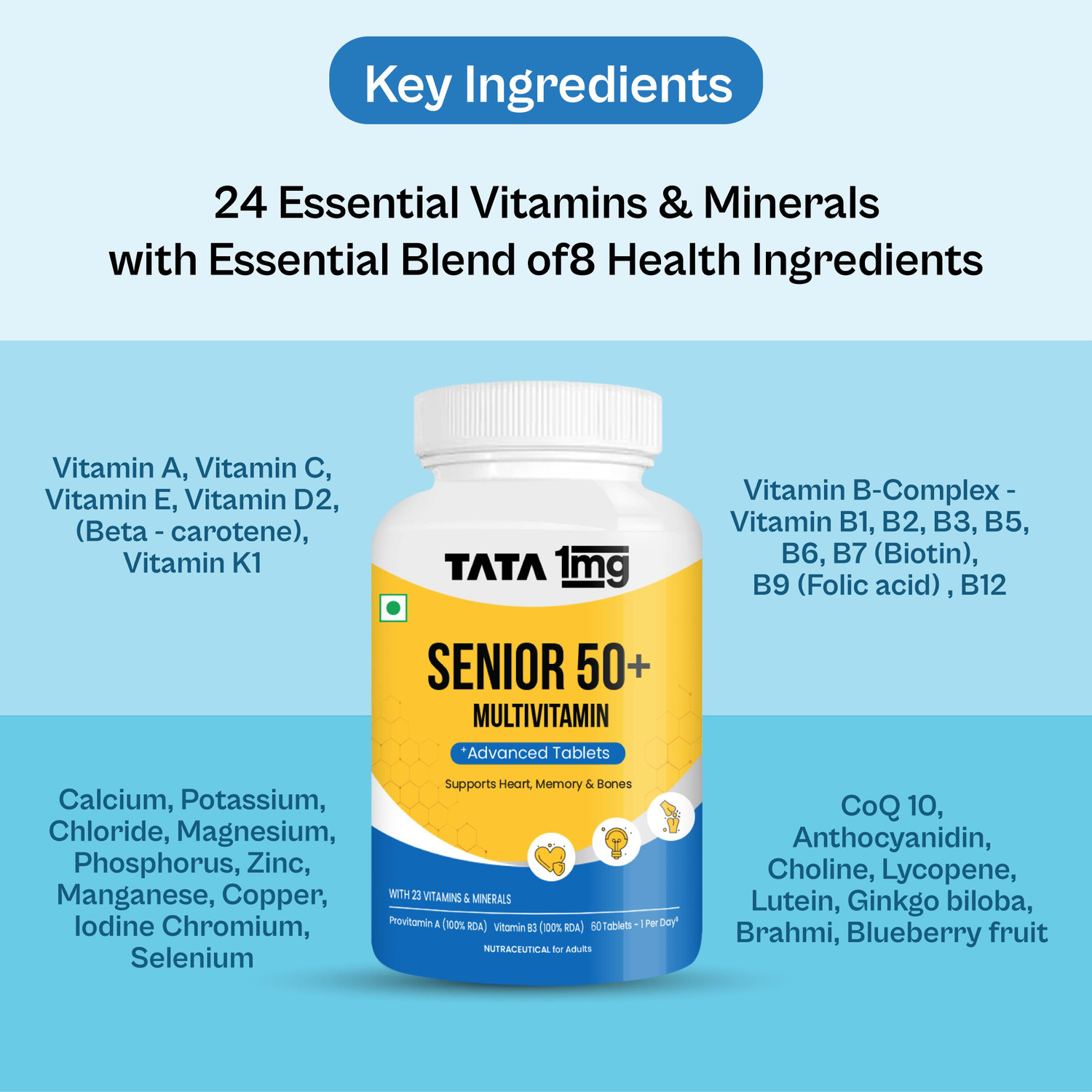 Image of TATA 1mg Senior 50+ Multivitamin & Multimineral Veg Tablet