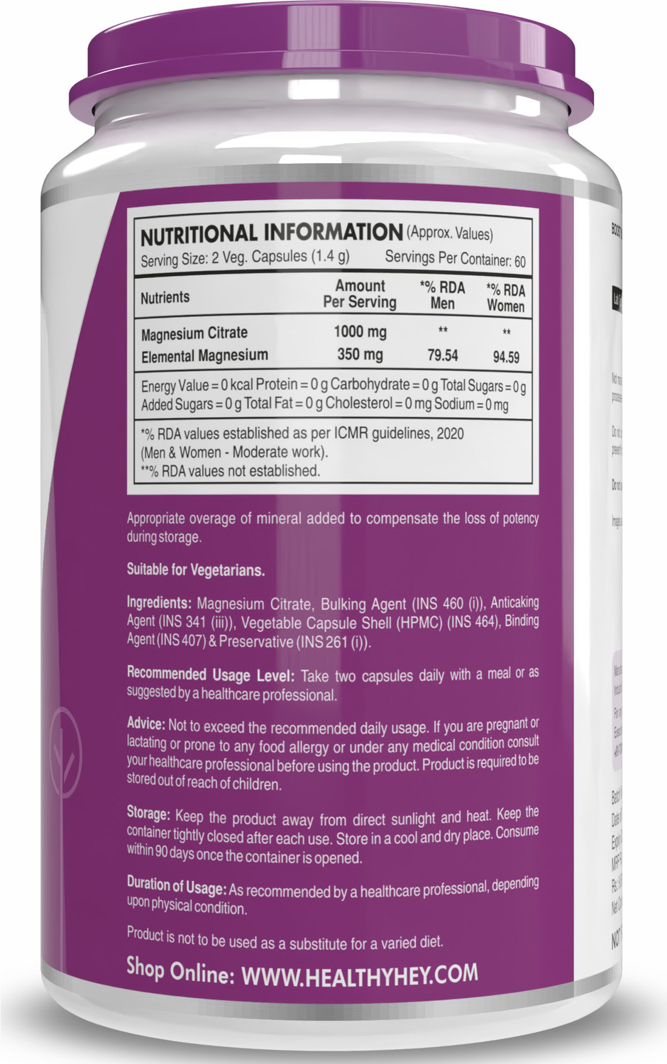 Image of HealthyHey Nutrition Magnesium Citrate - Vegetable Capsules