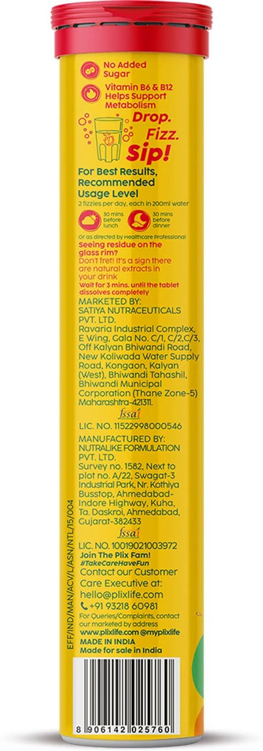 Image of The Plant Fix Plix Apple Cider Vinegar 15 Effervescent Tablet with mother Mango
