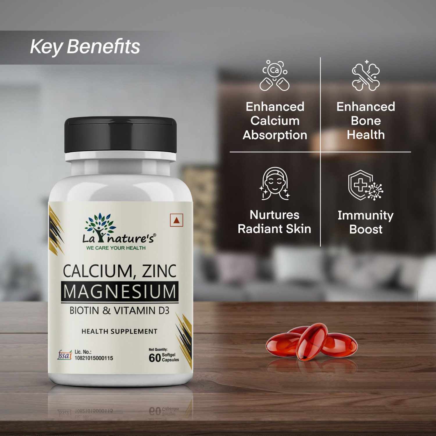 Image of La Natures Calcium, Zinc Magnesium Biotin & Vitamin D3 120 Capsules for Men and Women