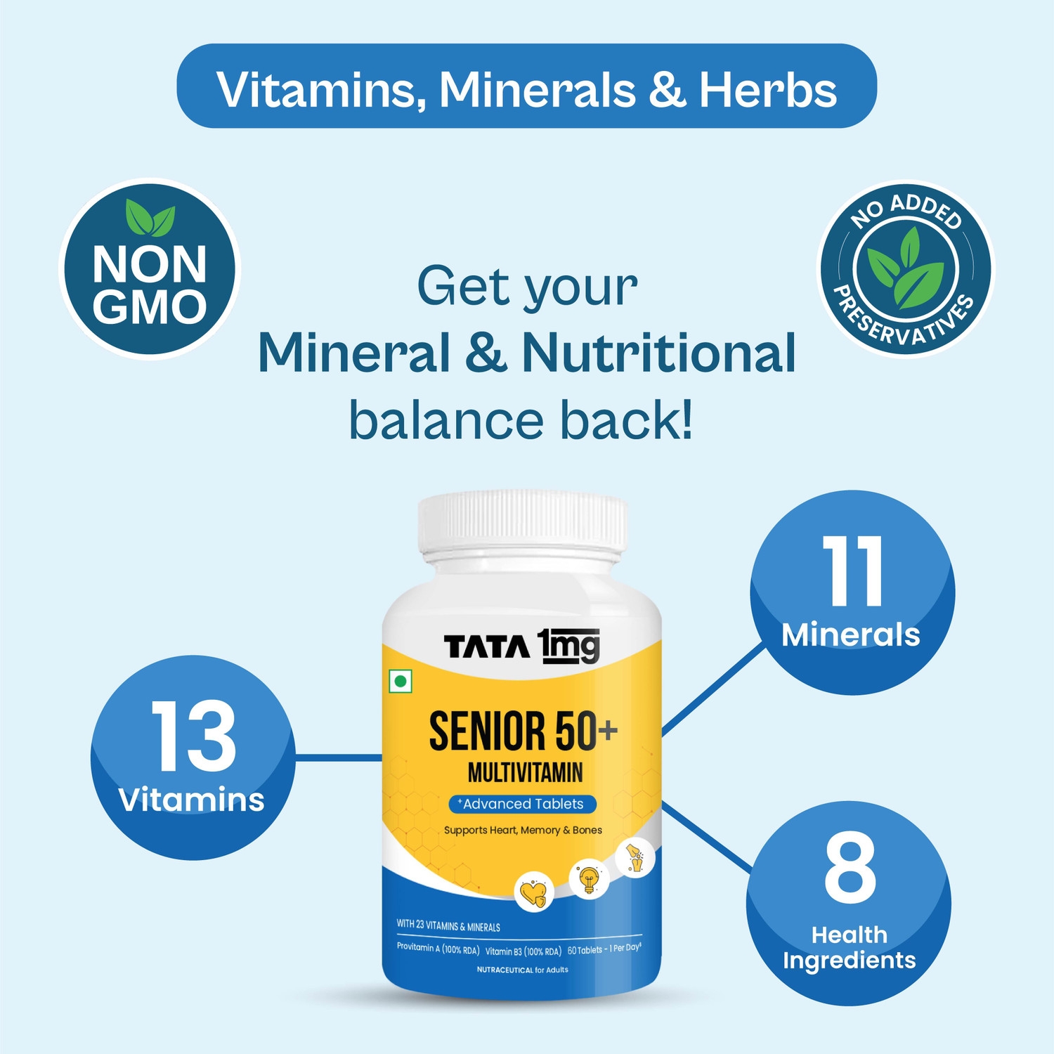 Image of TATA 1mg Senior 50+ Multivitamin & Multimineral Veg Tablet