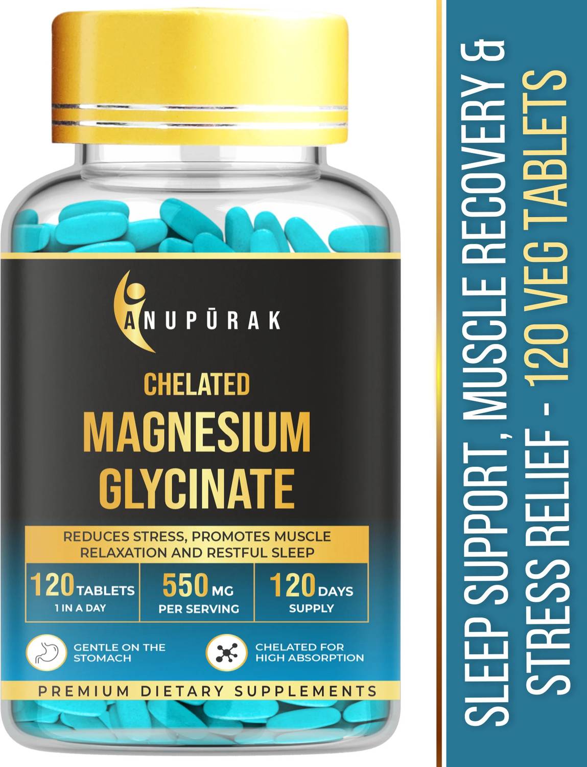 Anupurak Chelated Magnesium Glycinate | High Absorption, Gut-Friendly | Sleep & Muscle