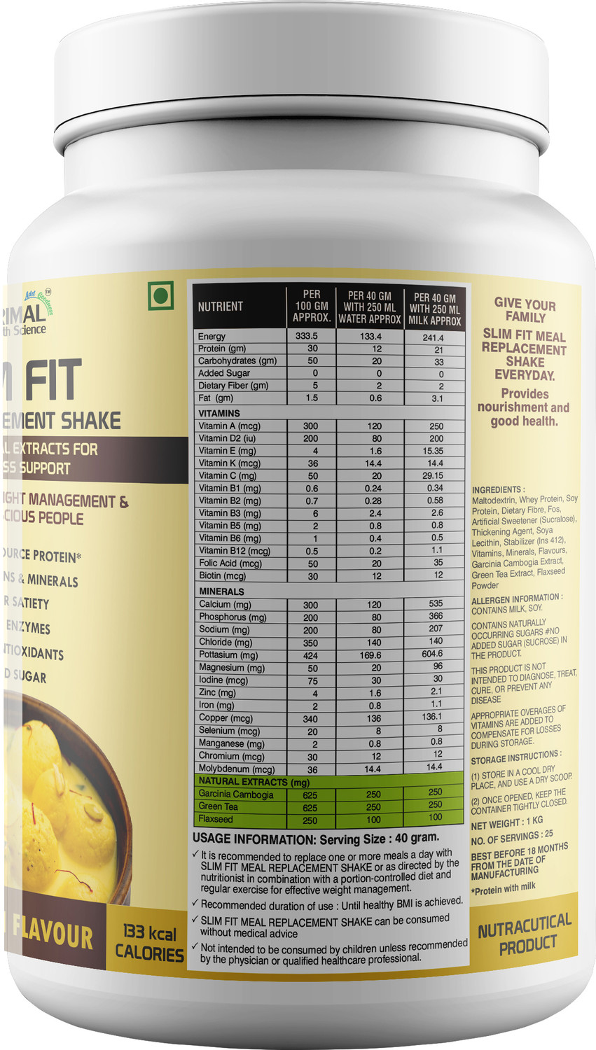 Image of PRIMAL HEALTH SCIENCE Slim Fit Protein Shake for Weight Loss | Low Fat Healthy Meal Replacement Powder Protein Shake