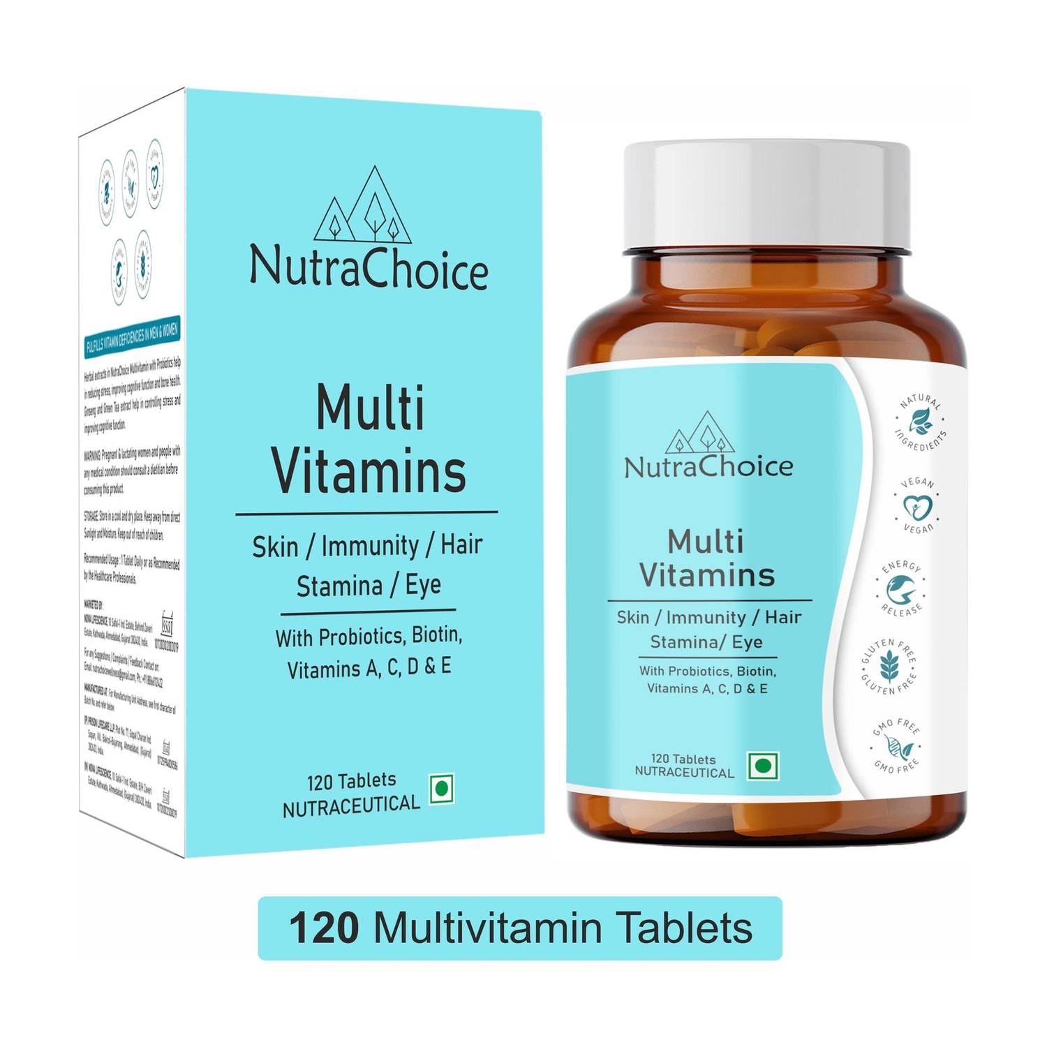 NutraChoice Multivitamin Tablets for Men and Women, 40 Nutrients with Probiotics