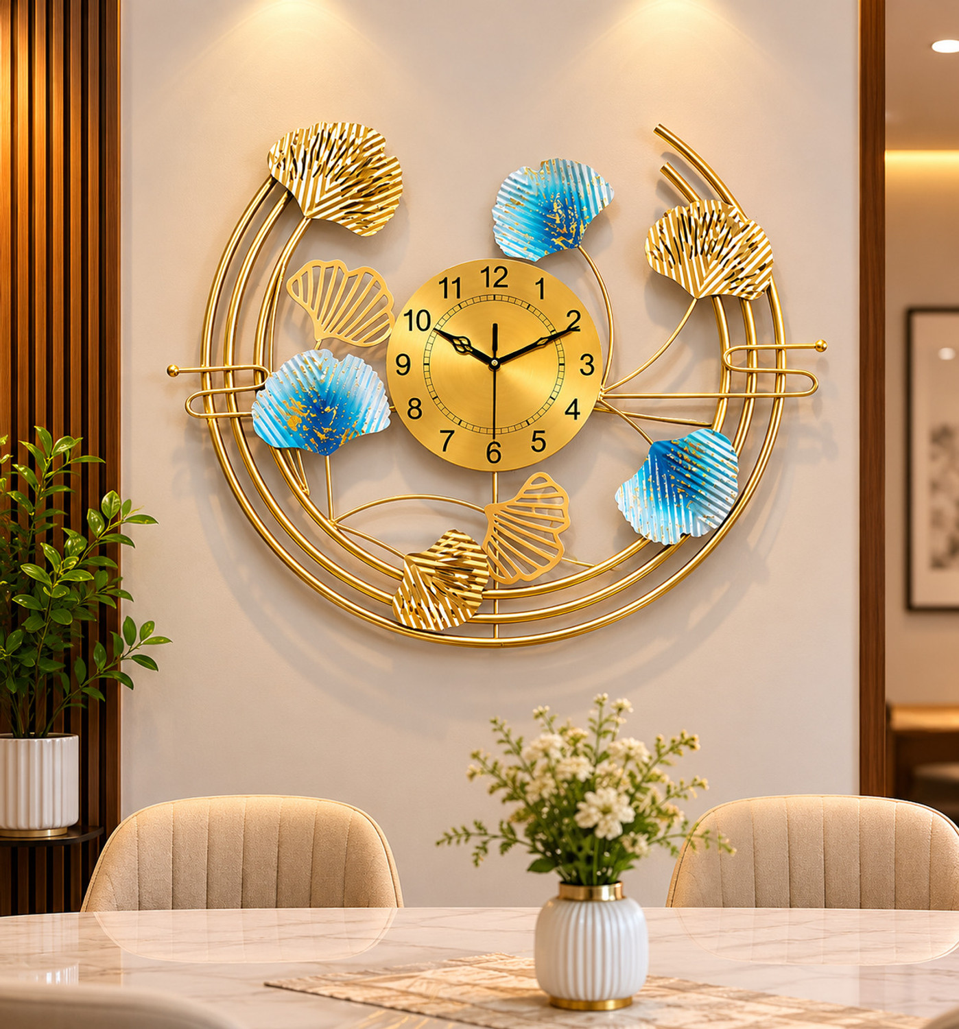 Image of ROCED EMOH EHT Analog 30 cm X 60 cm Wall Clock (Multicolor, Gold, Without Glass, DIY Clocks)