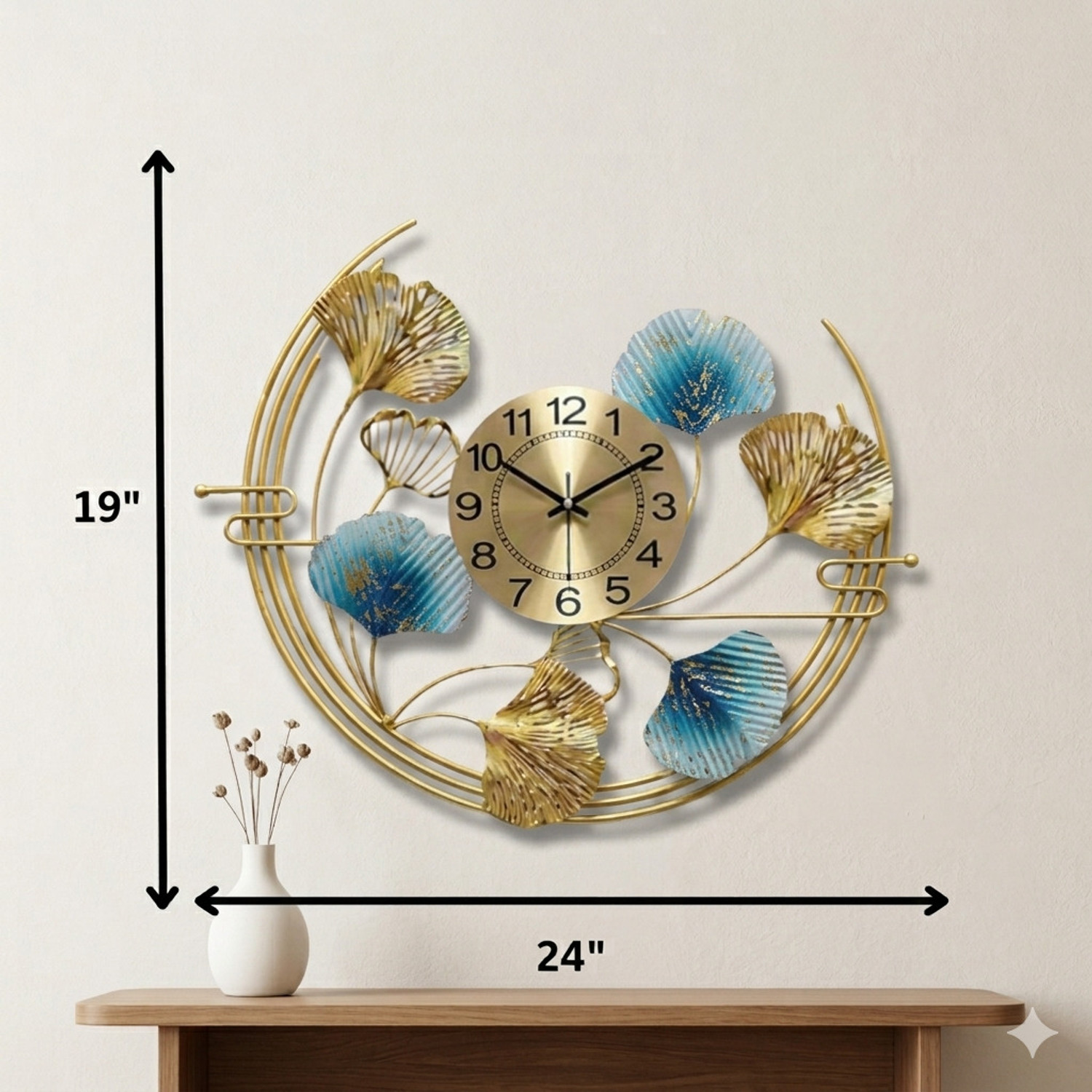Image of ROCED EMOH EHT Analog 30 cm X 60 cm Wall Clock (Multicolor, Gold, Without Glass, DIY Clocks)