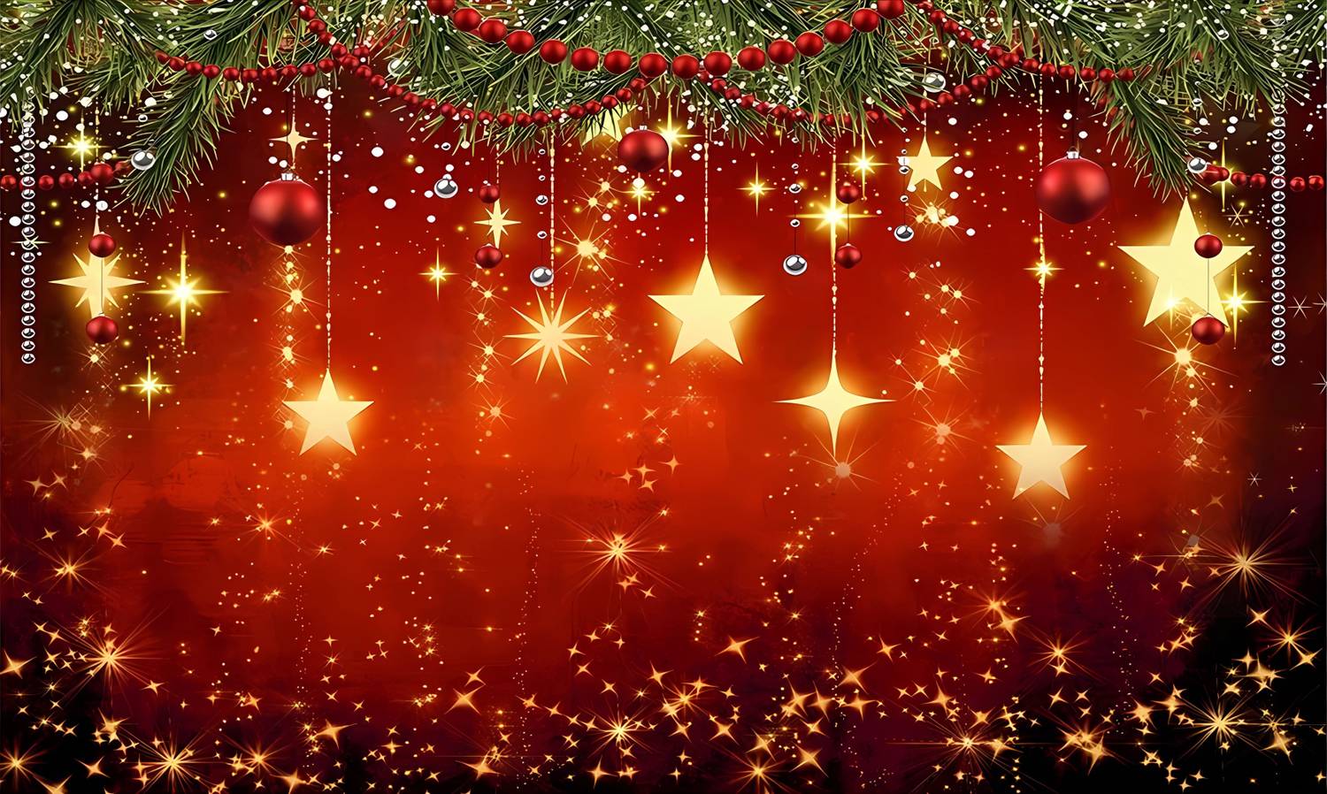 Backdropon Shining Stars Christmas Design Printed Fabric Backdrop (5Ft Height & 8Ft width)