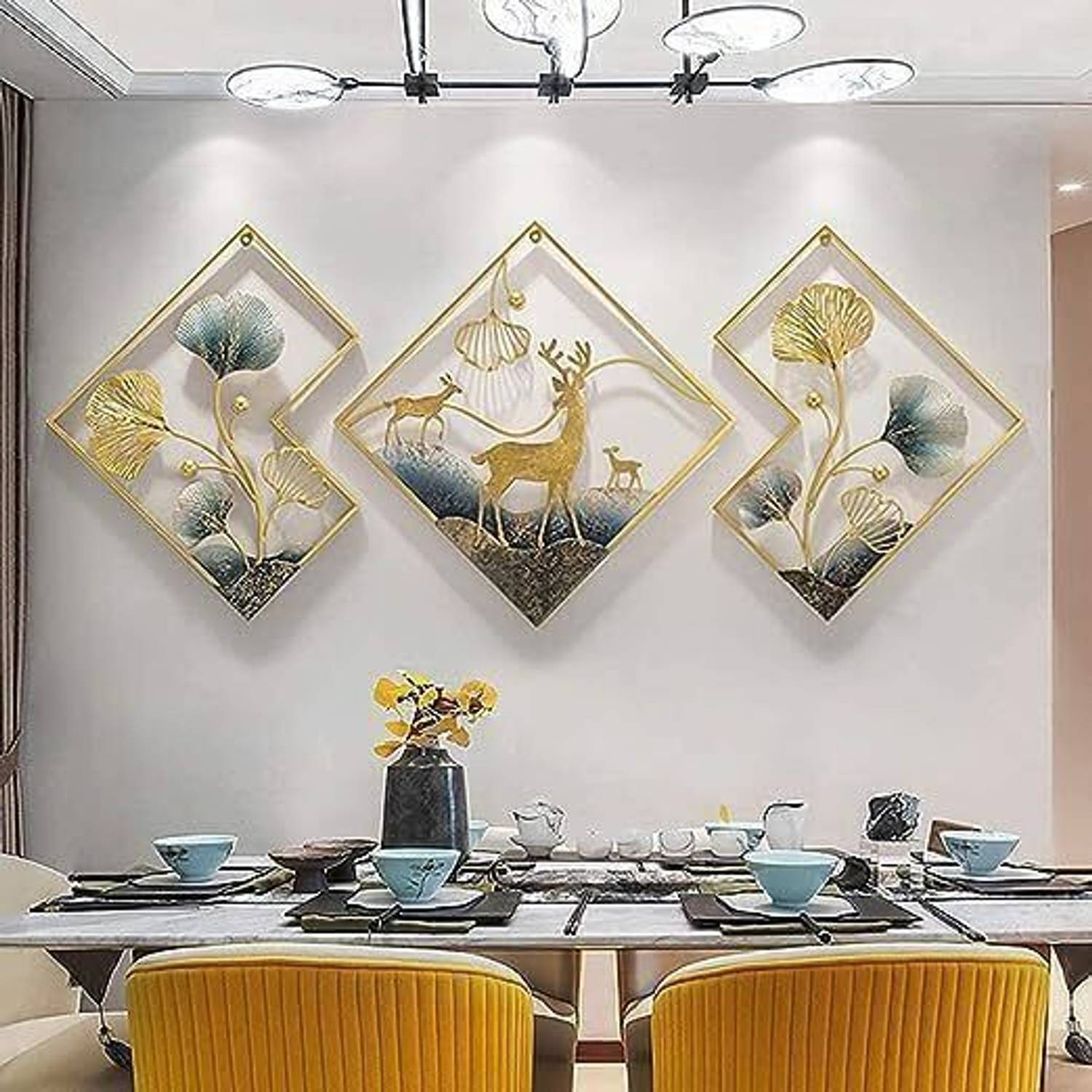 Brassz Design Studio Decorative Metal Deer Wall Art Decor Sculpture Set Of 3 For Living Room Bedroom