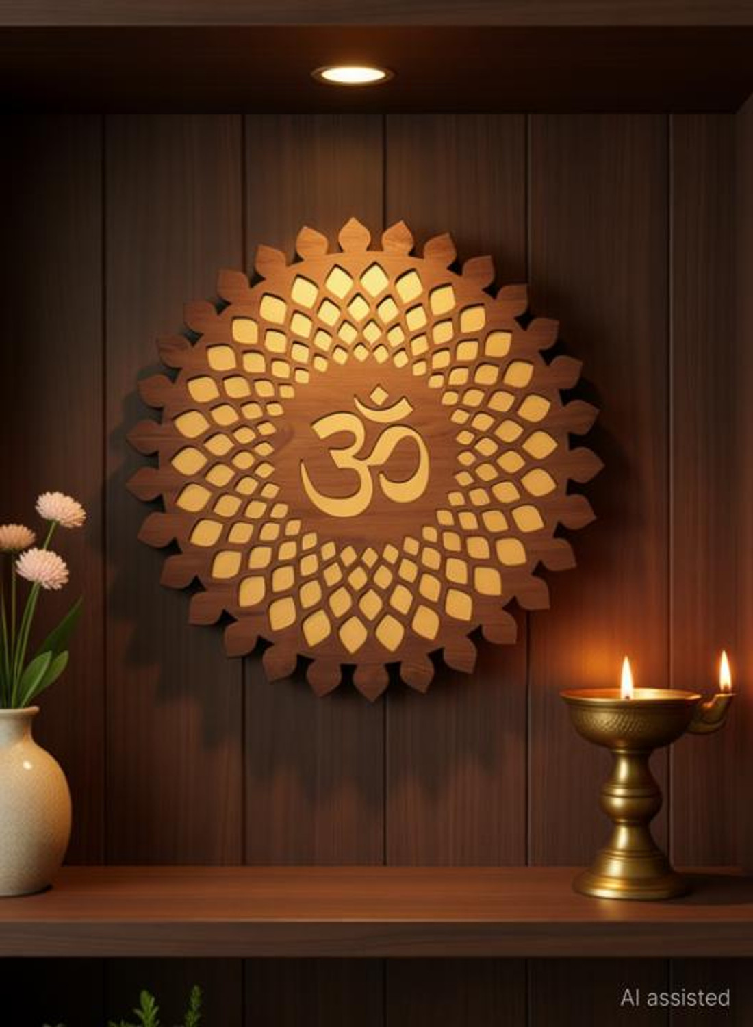 Image of CRAFTY COTTAGE OM Wall Decorative /Decor Showpiece for Home /Office, Round Shape Wooden Colour