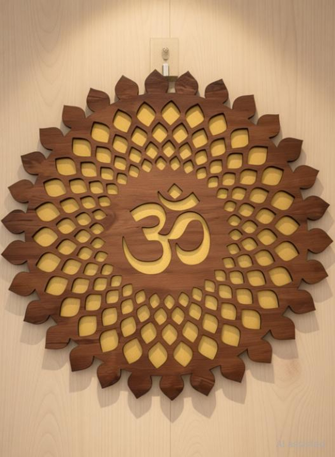 Image of CRAFTY COTTAGE OM Wall Decorative /Decor Showpiece for Home /Office, Round Shape Wooden Colour