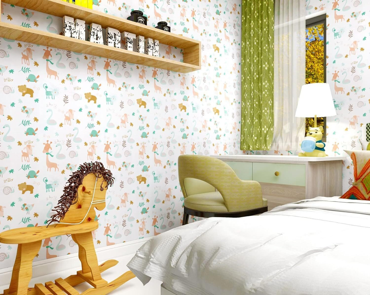 Image of Flipkart SmartBuy 500 cm White Kids Animal Decorative Wallpaper Self Adhesive Sticker