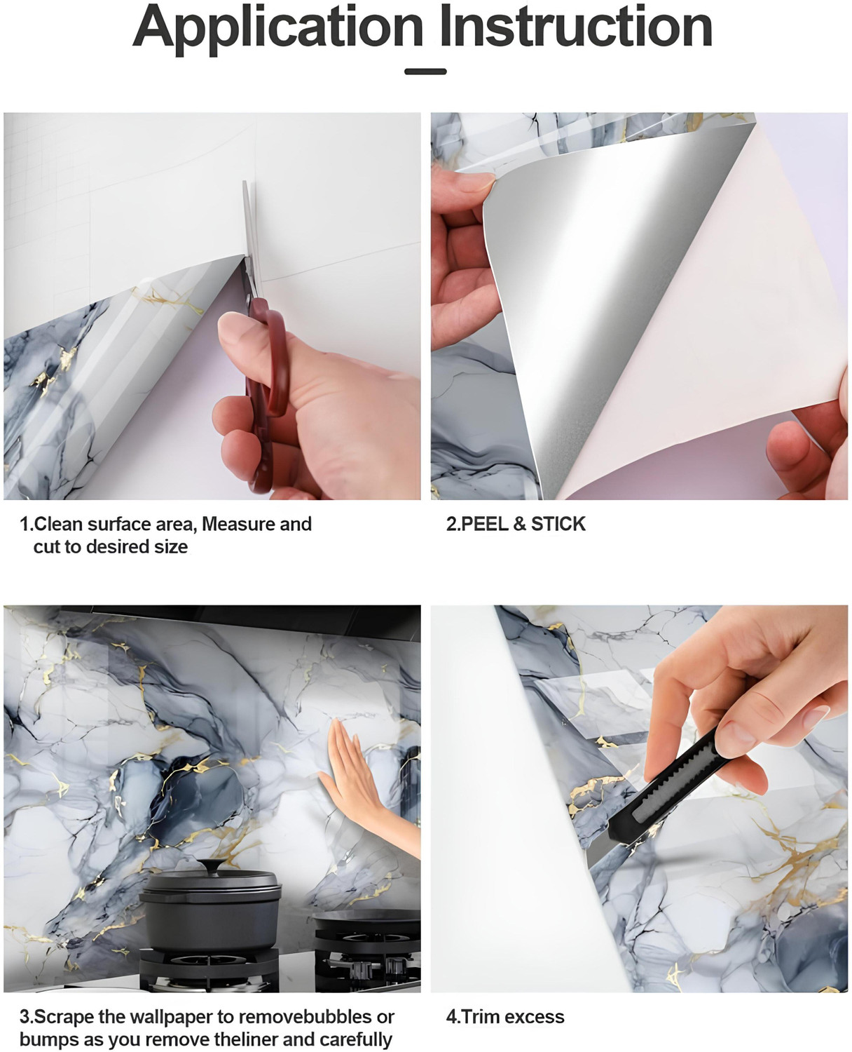 Image of voltify 200 cm Waterproof Wall Sticker For Kitchen & Home Decor - Glossy Marble Pattern Self Adhesive Sticker