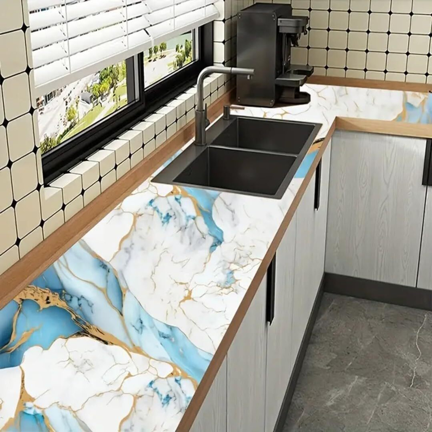 Image of walldecoree 200 cm Marble Stone Aluminum Foil Paper Sticker r ( 60Cm X 200Cm ) Self Adhesive Sticker