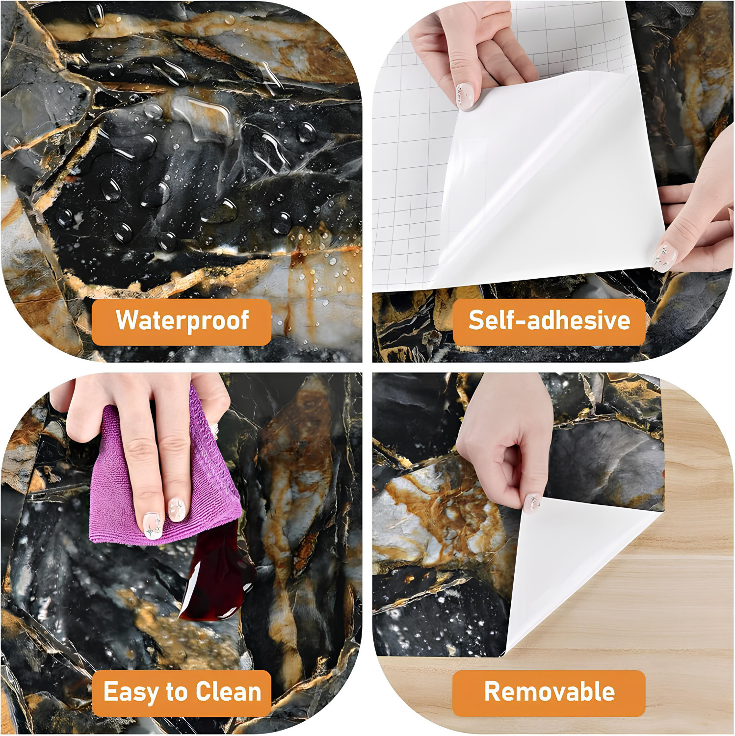 Image of voltify 200 cm Waterproof Wall Sticker For Kitchen & Home Decor - Glossy Marble Pattern Self Adhesive Sticker