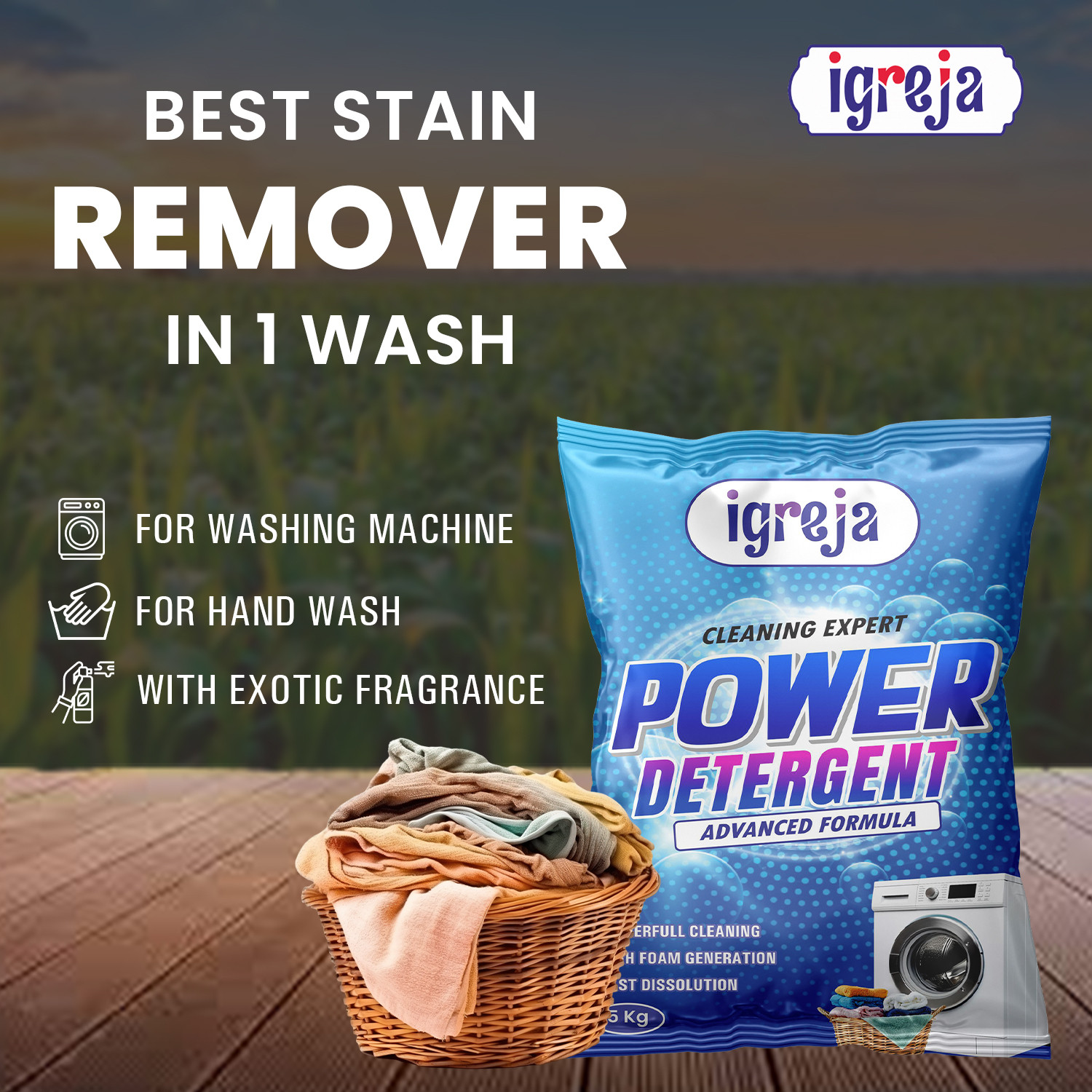 Image of IGREJA Cleaning Expert Laundry Powder 10 kg Machine & Bucket Wash Detergent Powder (Fresh)