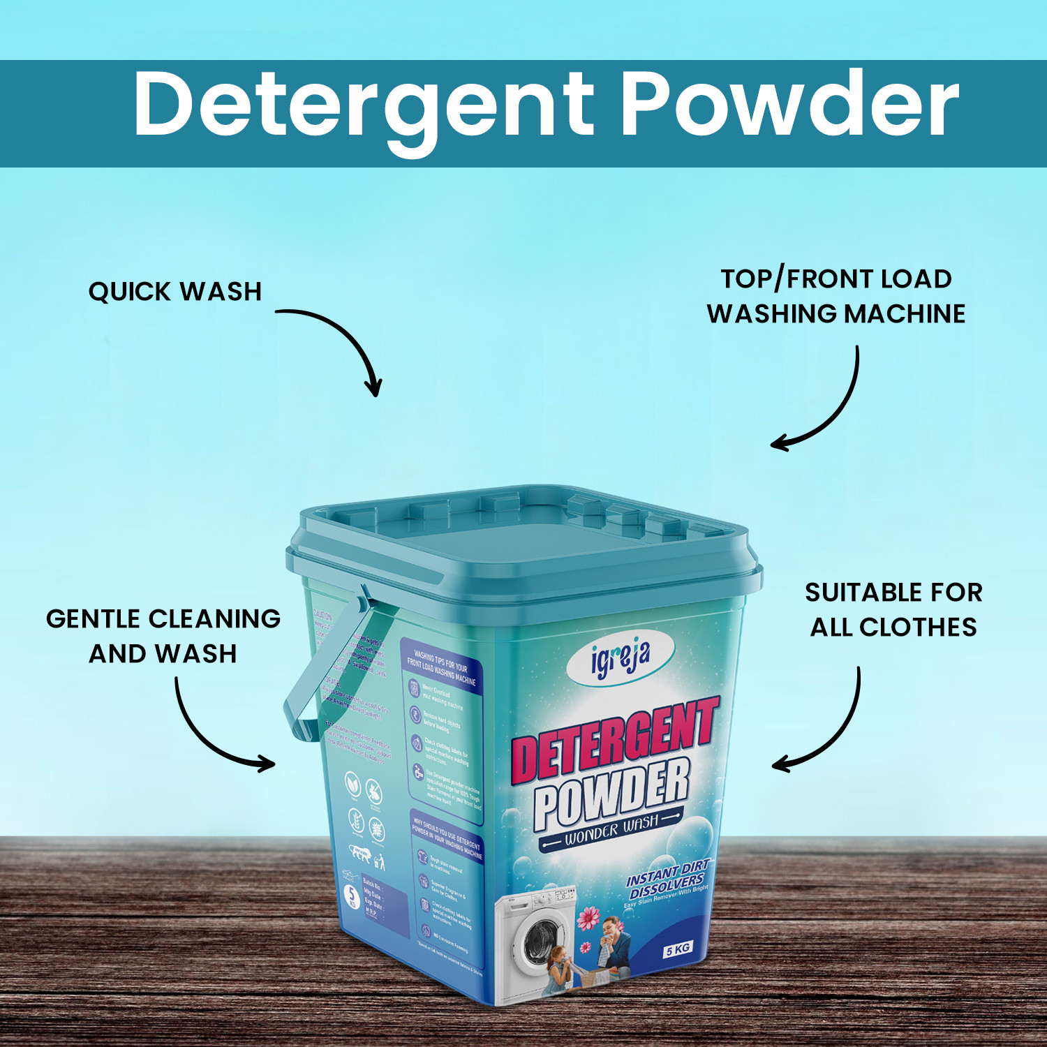 Image of IGREJA Bright Like New Front /Top Load Wonder Wash Blue Detergent Powder 5 kg Detergent Powder 5 kg