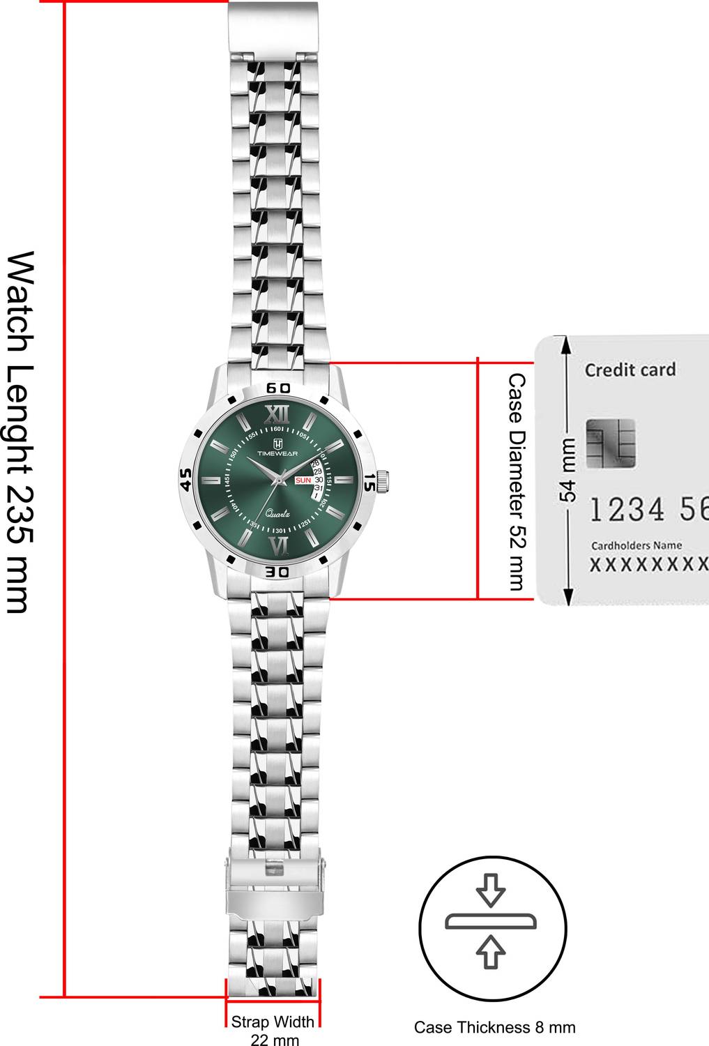 TIMEWEAR 334GDTG Green Roman Dial Watch - Image 4