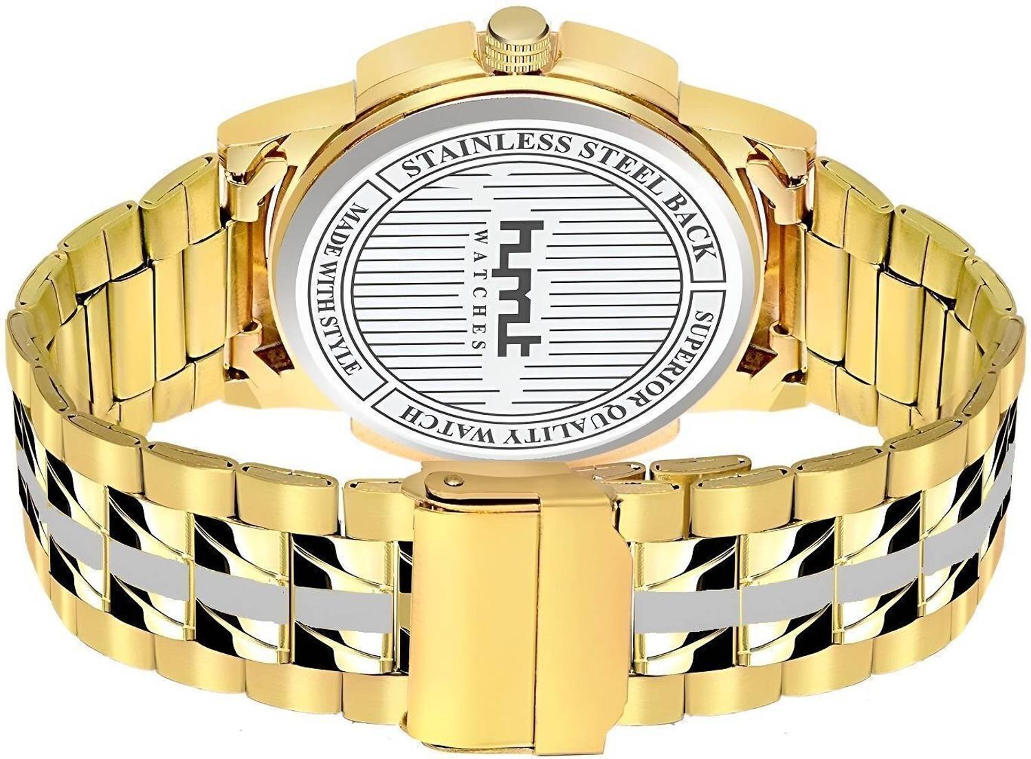 Hmrt Silver Plated Dial Gold Two Tone Chain Watch - Men - Image 4