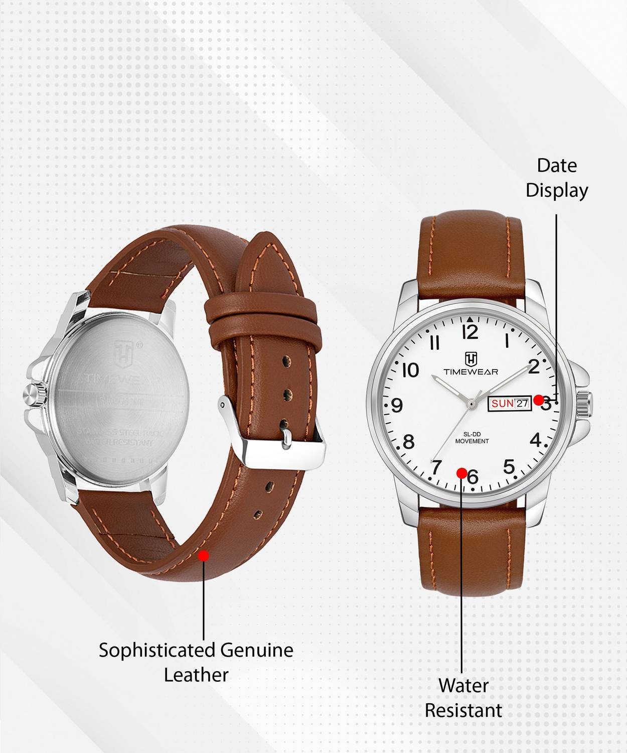 TIMEWEAR 305WDTG Brown Leather Analog Watch - Men - Image 2