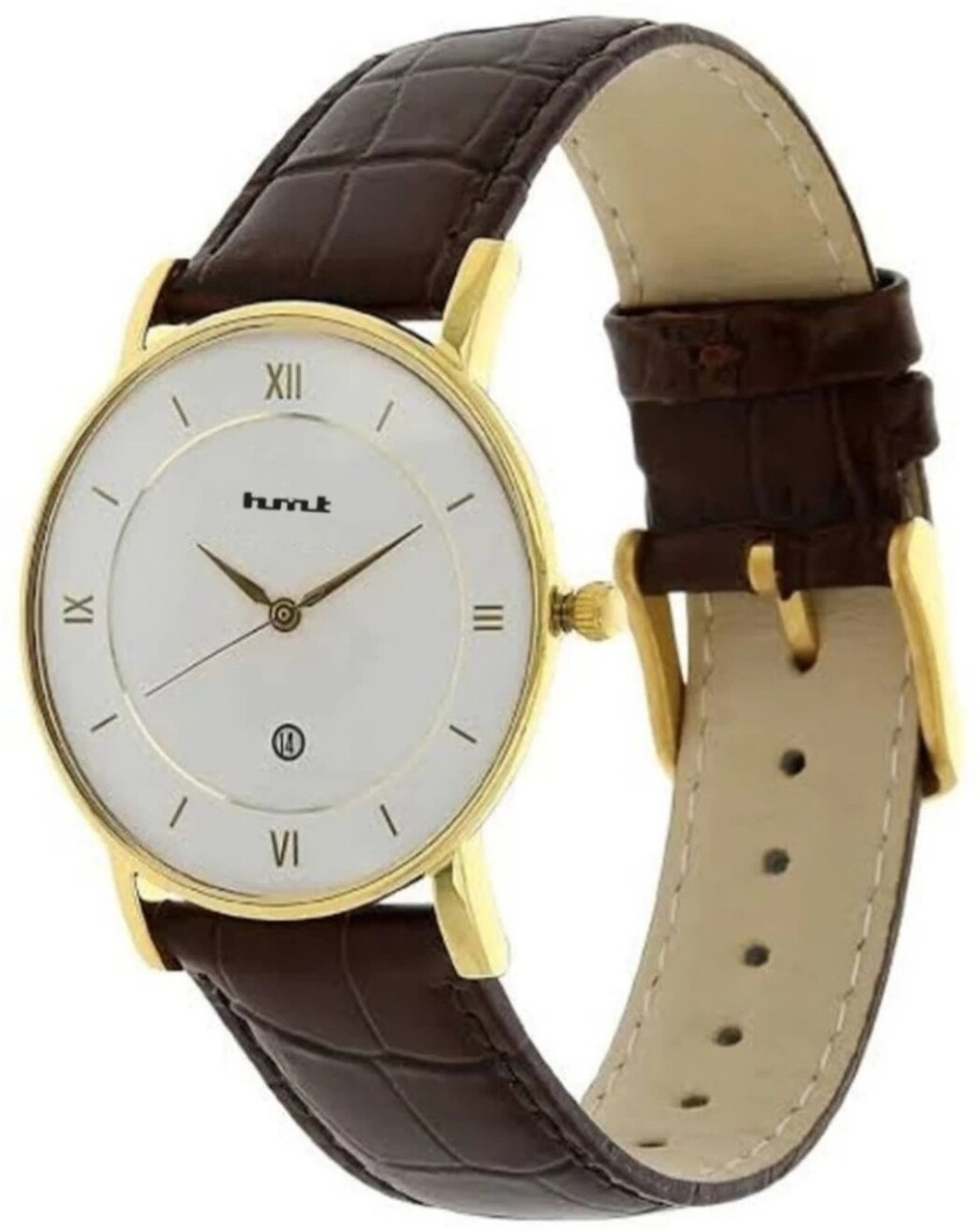 Image of HMT Quartz Date Working hmt 9162SL01 Dial Gold Strap Brown Analog Watch - For Men