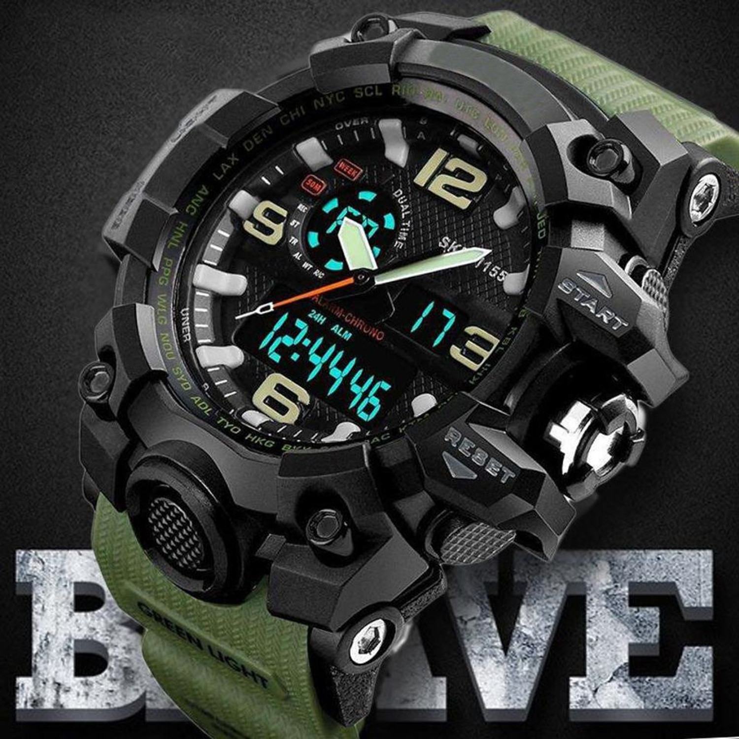 Image of Felizer 1155 Army Green New Arrival Designer Sporty Look Analog-Digital Watch - For Men