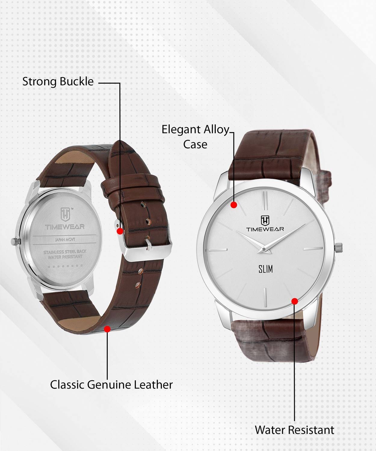 TIMEWEAR 192WDTG Slim Series Brown Leather Watch - Image 2