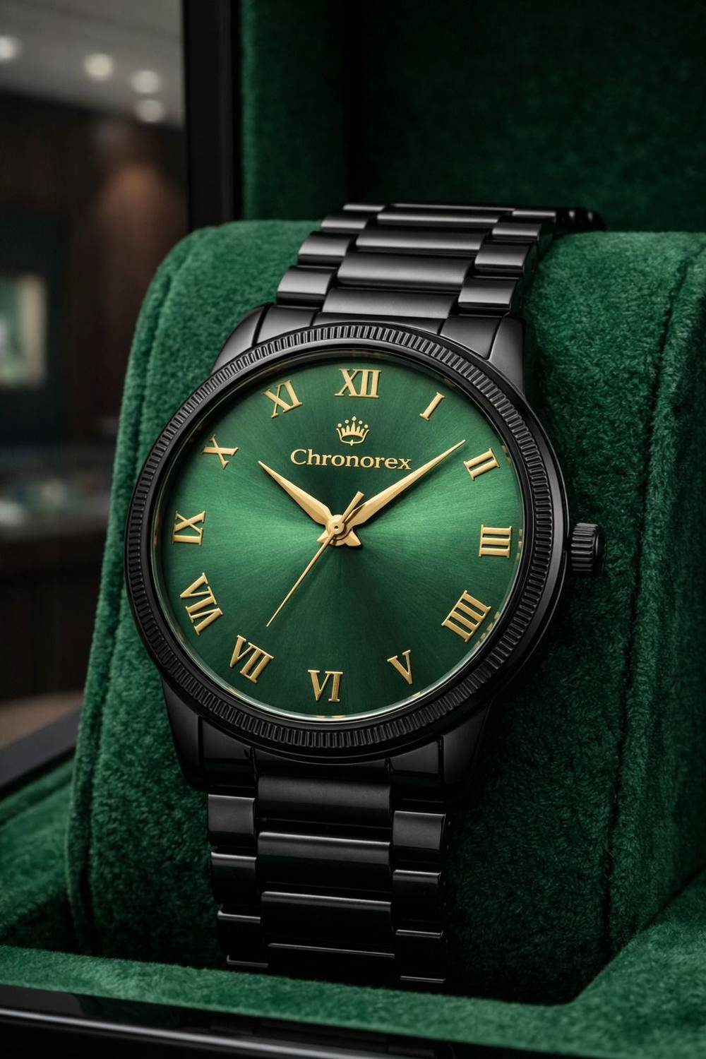 Chronorex Green Dial Roman Black Chain Watch for Men - Image 1
