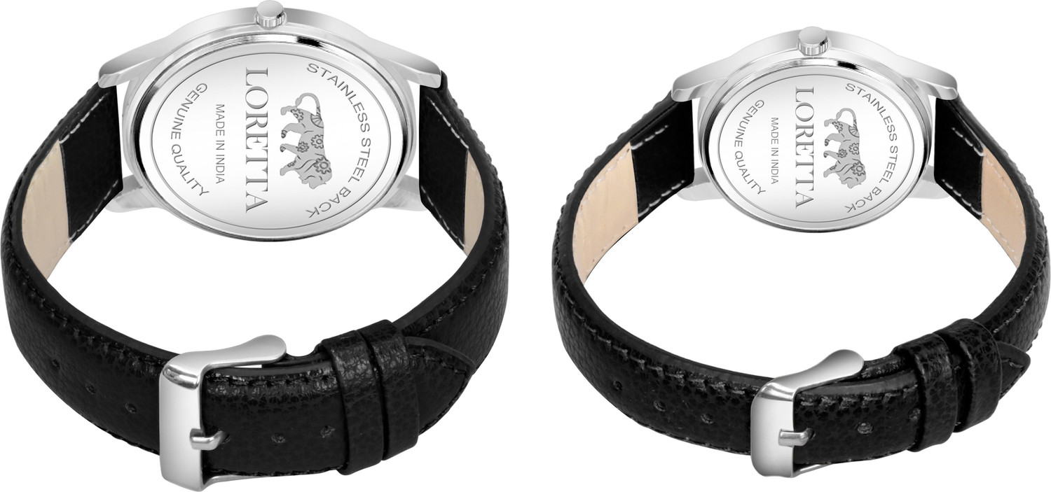 Image of Loretta White Dial Black Leather Belt Men & Women Analog Watch - For Couple