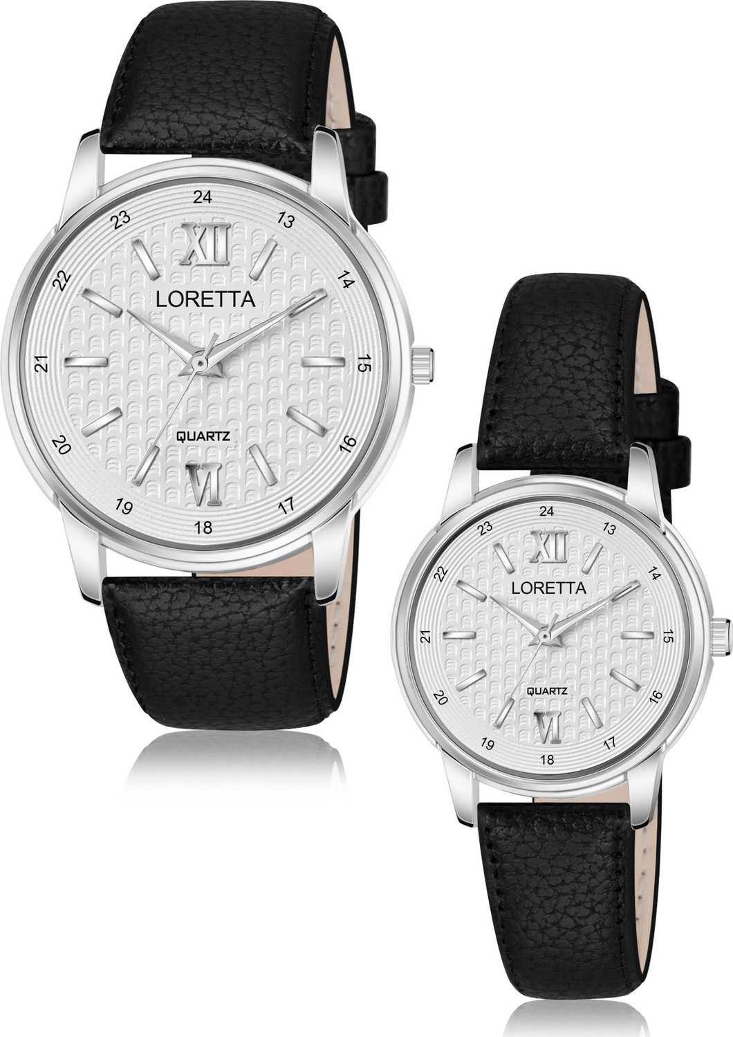 Image of Loretta White Dial Black Leather Belt Men & Women Analog Watch - For Couple