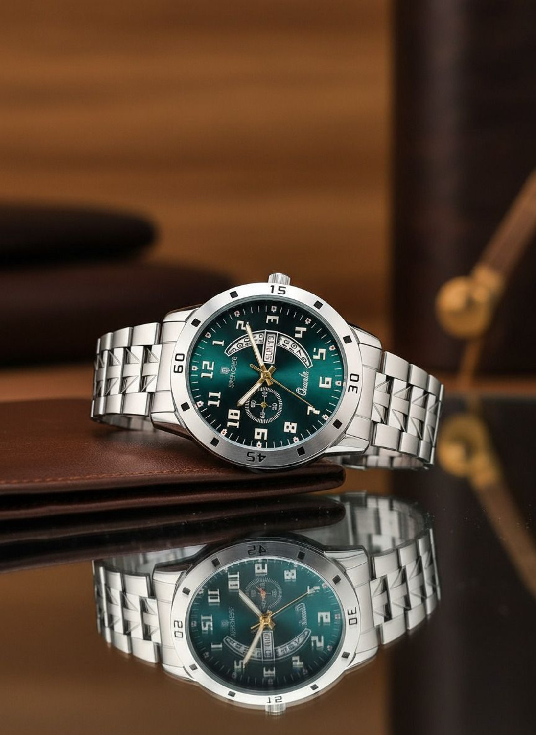 Image of Spencher Spencher 1187SM Stainless Steel Green Dial Casual Analog Watch - For Men