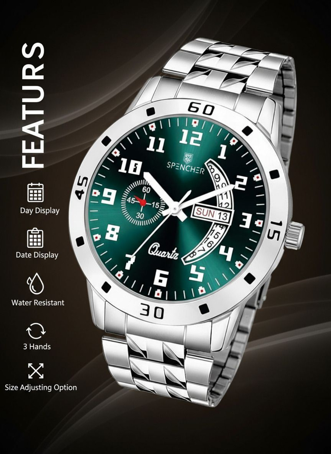 Image of Spencher Spencher 1187SM Stainless Steel Green Dial Casual Analog Watch - For Men