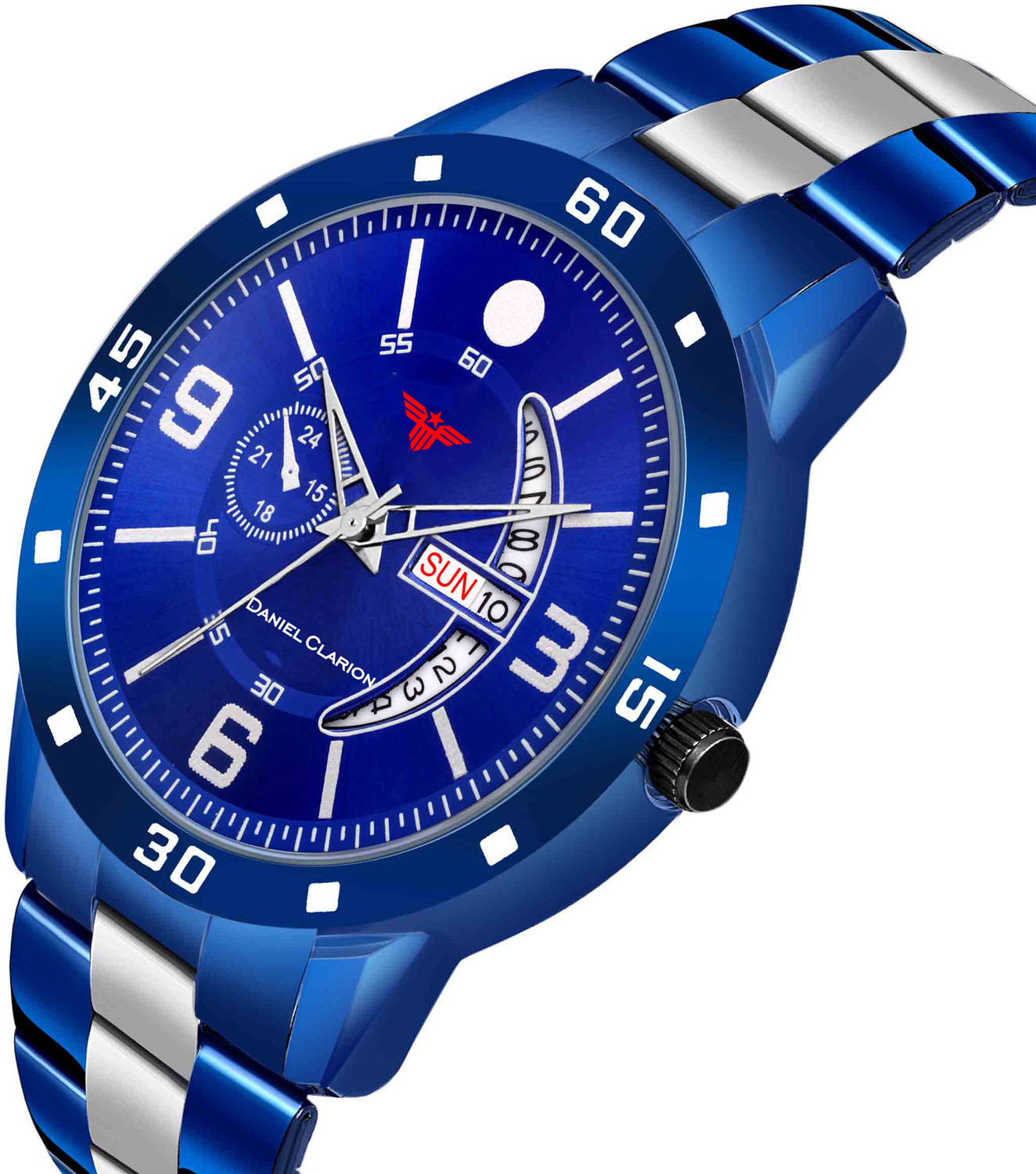 Image of DANIEL CLARION DC-1116-Blue+blue Pen Day and date Analog watch for men with blue Ball Pen Analog Watch - For Boys