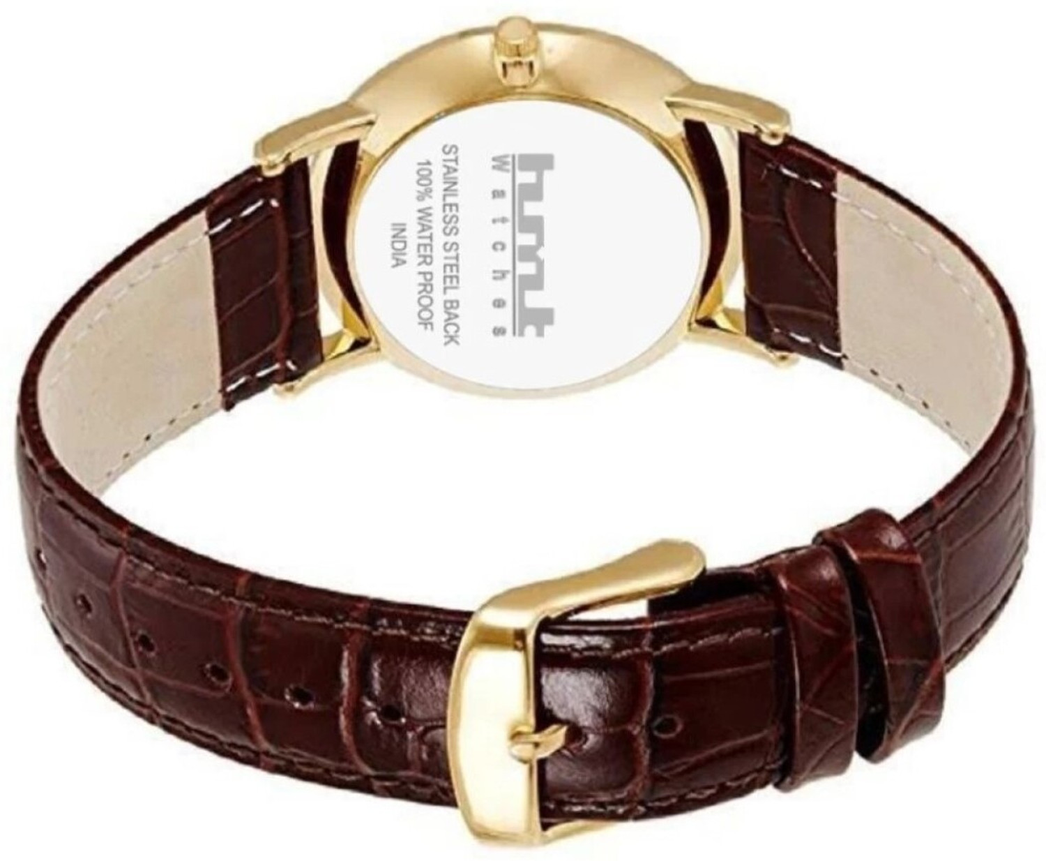 Image of HMT Quartz Date Working hmt 9162SL01 Dial Gold Strap Brown Analog Watch - For Men