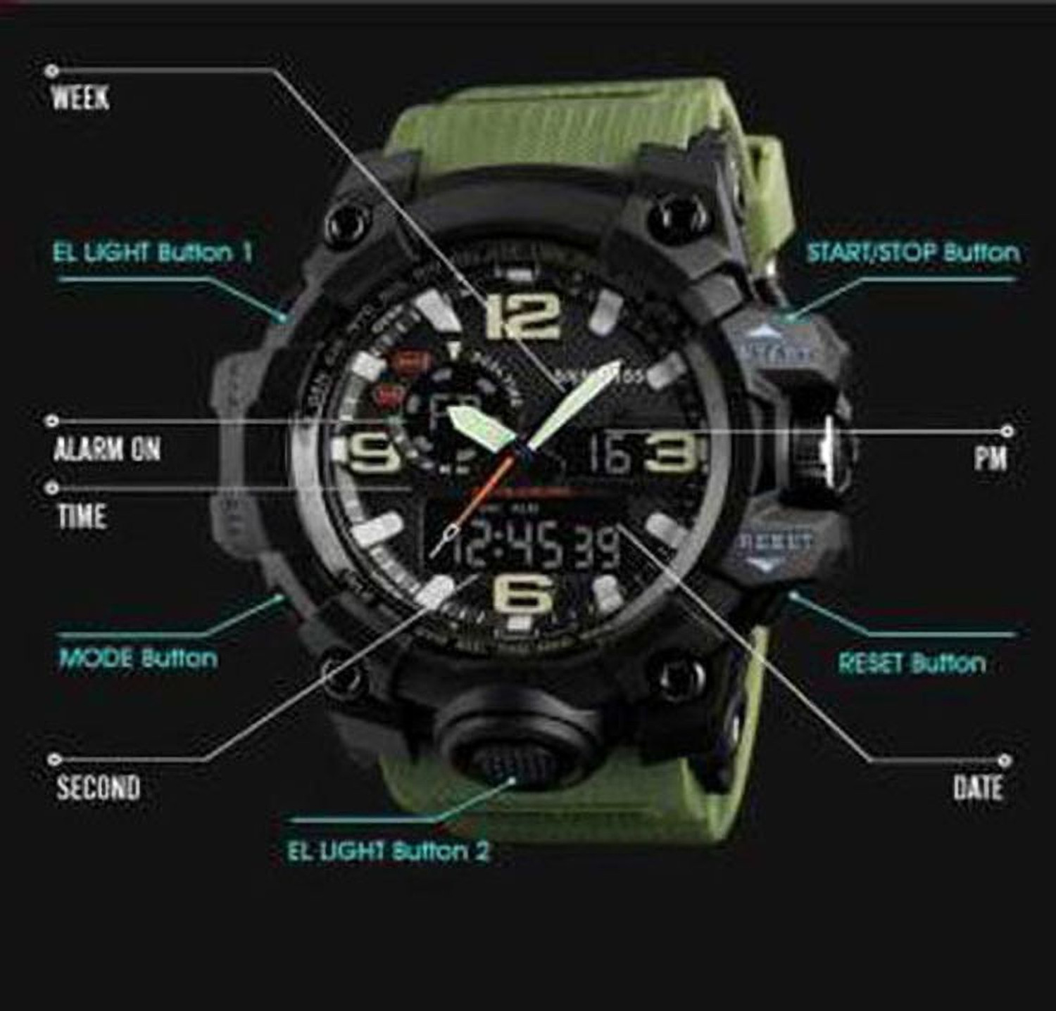 Image of Felizer 1155 Army Green New Arrival Designer Sporty Look Analog-Digital Watch - For Men