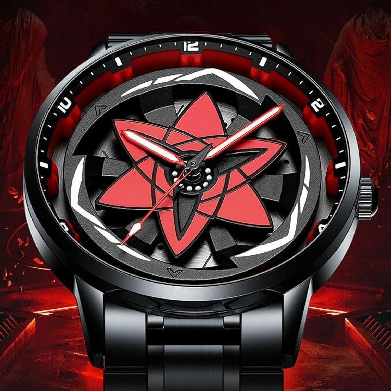 Image of TimePiece Star Spinner Car wheel | Spinning | Roatating | Gyro | Red Analog Watch - For Men