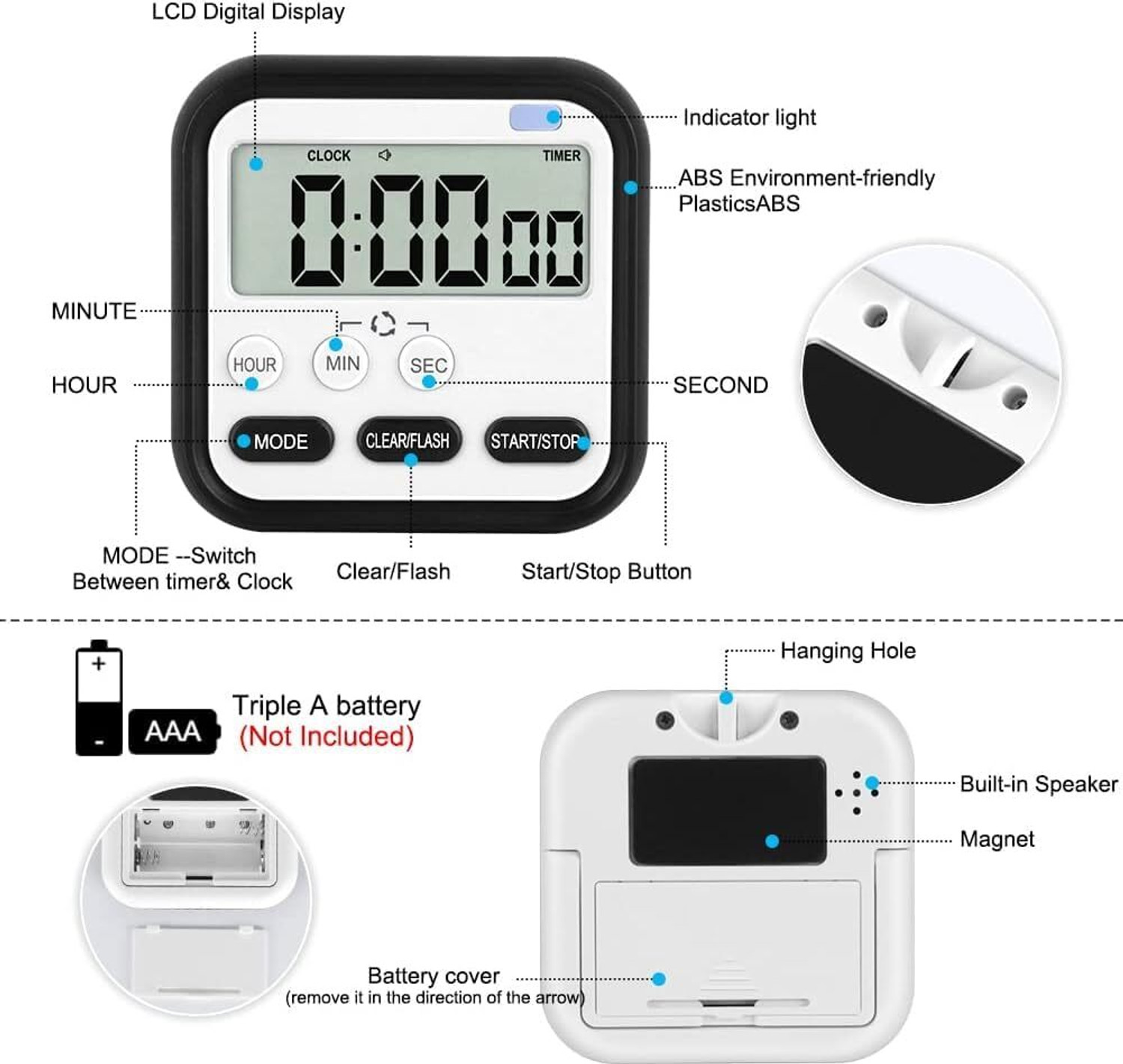 Image of UCHIT Timer for Study Kitchen Timer Large LCD Screen 24hr Digital Display Digital Kitchen Timer