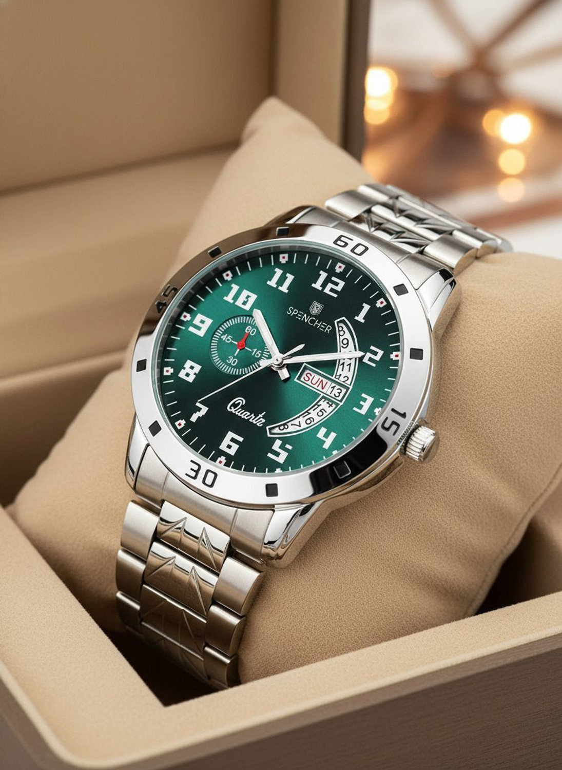 Image of Spencher Spencher 1187SM Stainless Steel Green Dial Casual Analog Watch - For Men