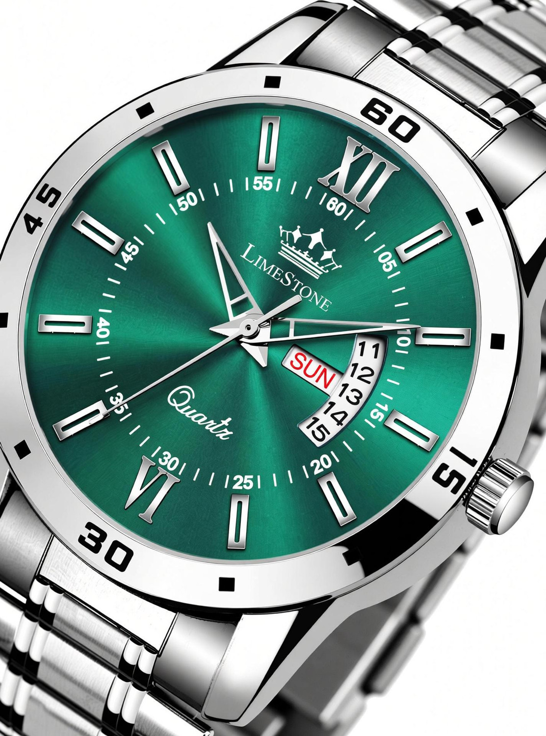 Image of LIMESTONE Olive Green Day and Date Quartz Olive Green Day and Date Quartz Analog Watch - For Men