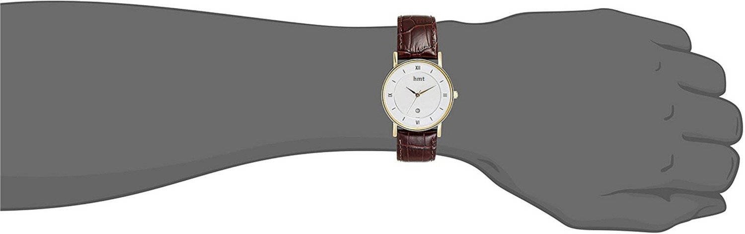 Image of HMT Quartz Date Working hmt 9162SL01 Dial Gold Strap Brown Analog Watch - For Men