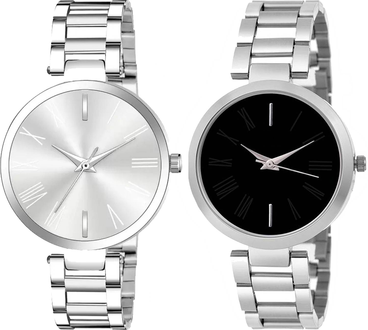 Alkhwatches Analog Watch  - For Women Stylish Analog steel belt n Silver and Black Dial combo Watch - For Women N Girl