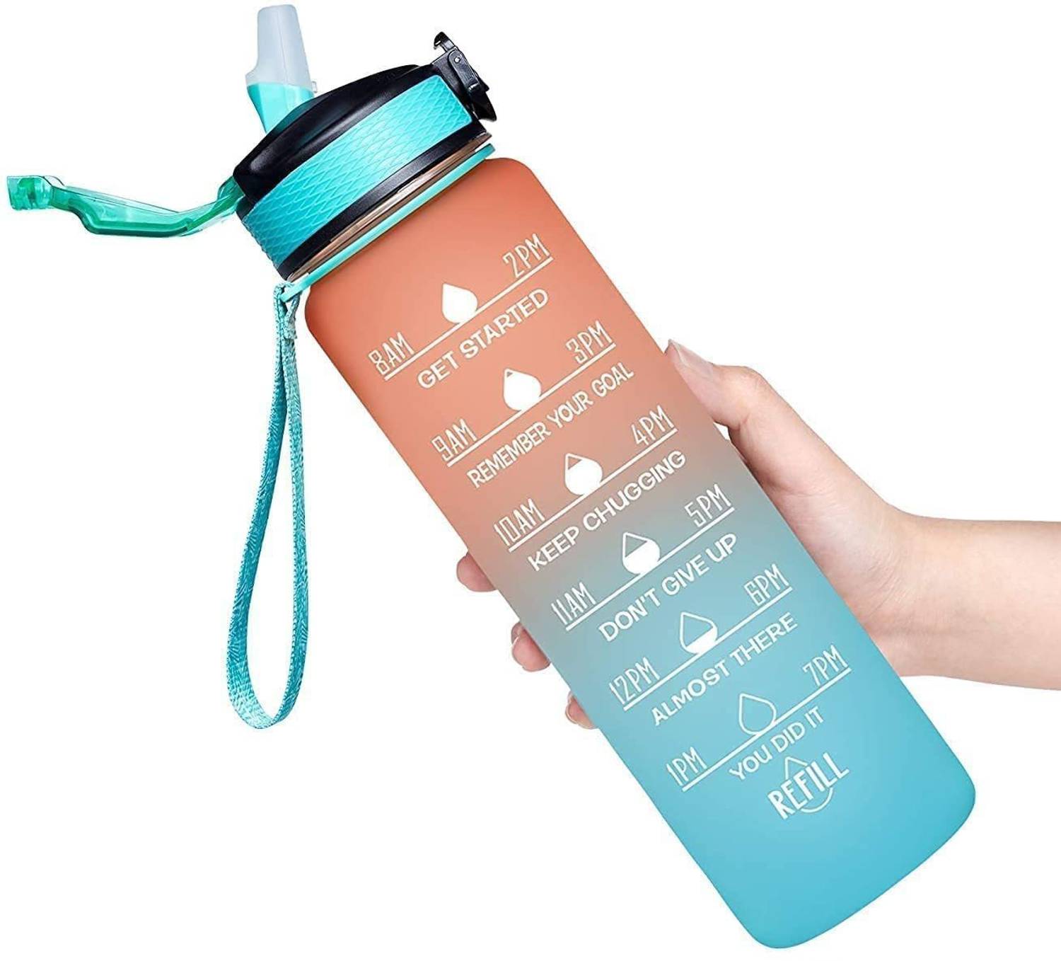 Amulakh Unbreakable Water Bottle with Motivational Time Marker, Pack of 1 1000 ml Bottle 1000 ml Plastic Flask