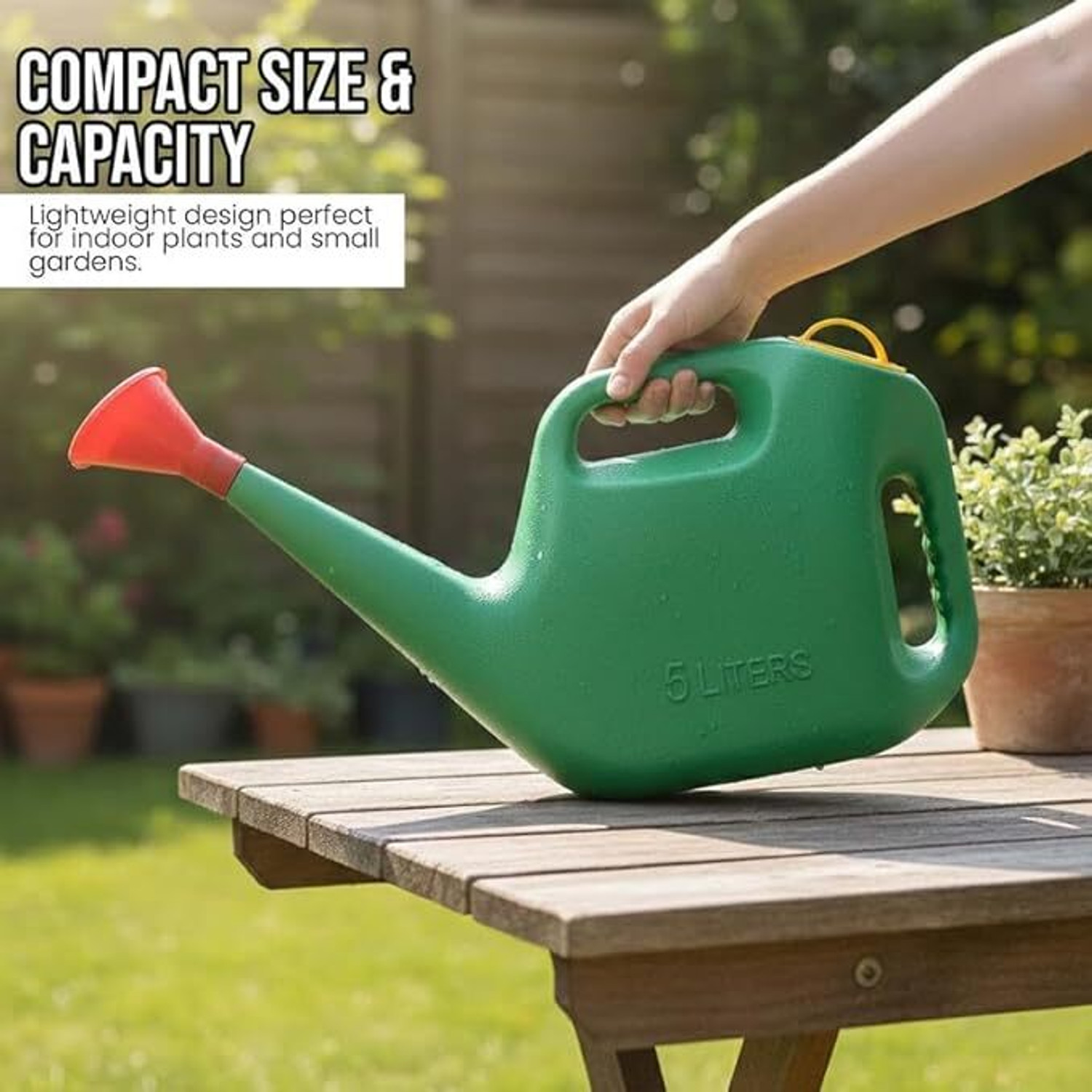Image of RADIANCE PLUS 5L Plastic Green Watering Can for Plants & Garden Hand Held Sprayer (Pack of 1) 5 L Tank Sprayer