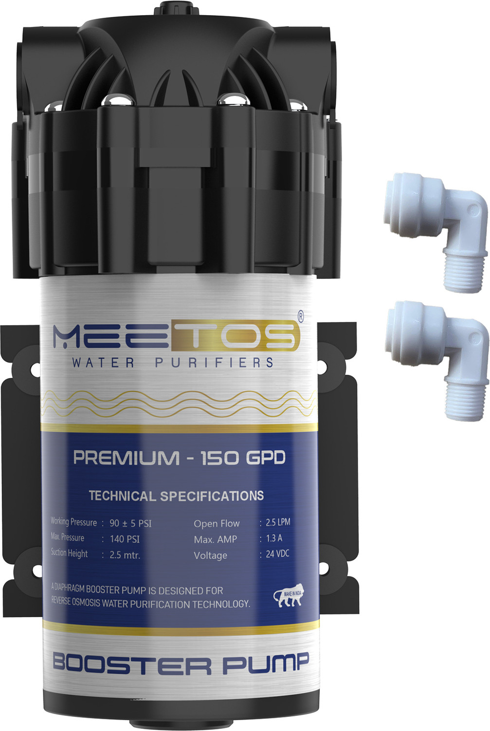 Image of MEETOS 150GPD RO Booster Pump Noise-Free Copper winding For All Water Purifier 2 Elbow Solid Filter Cartridge