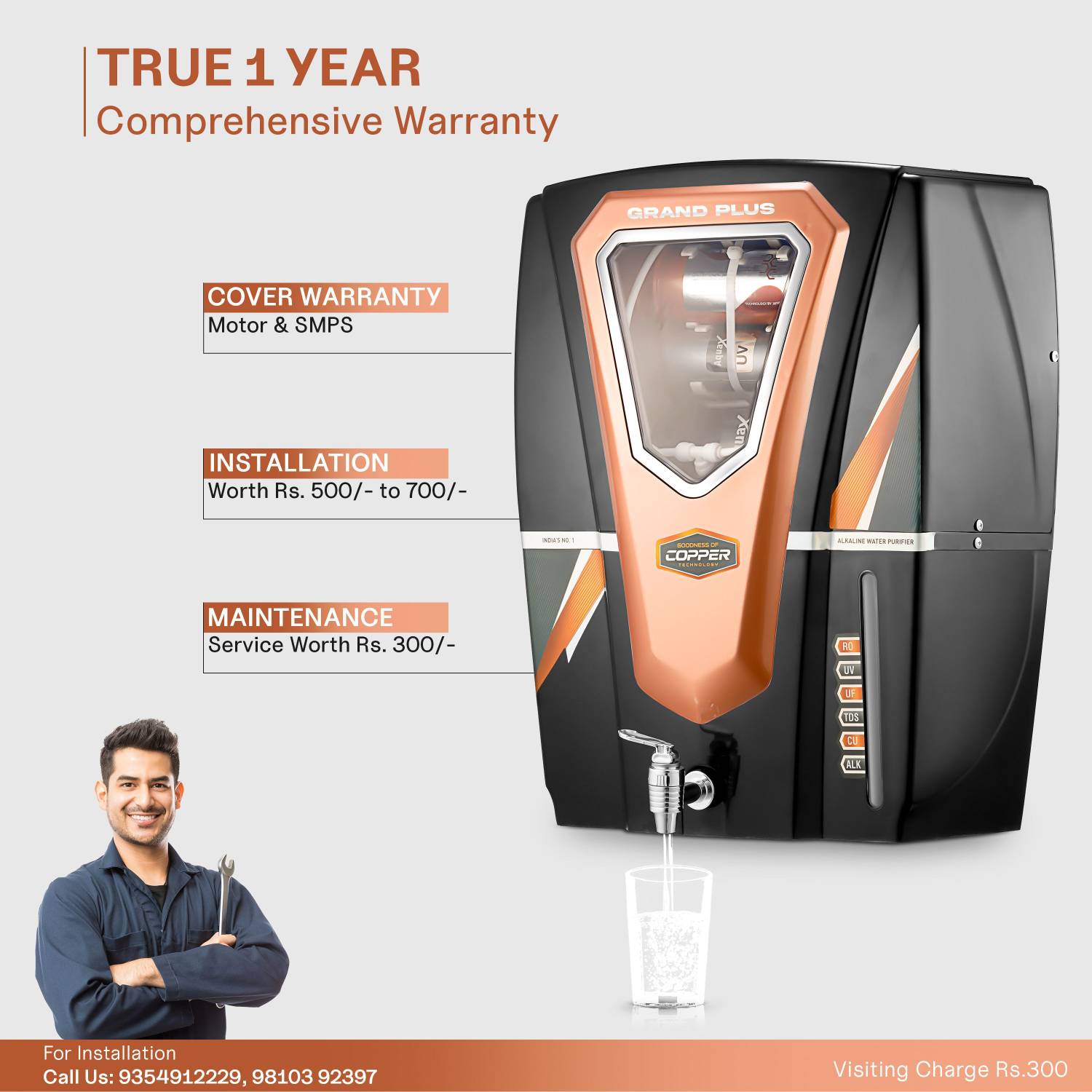 Grand plus BLACK REGAL 10 L RO + UV + UF + TDS + ALK + Copper Water Purifier 5