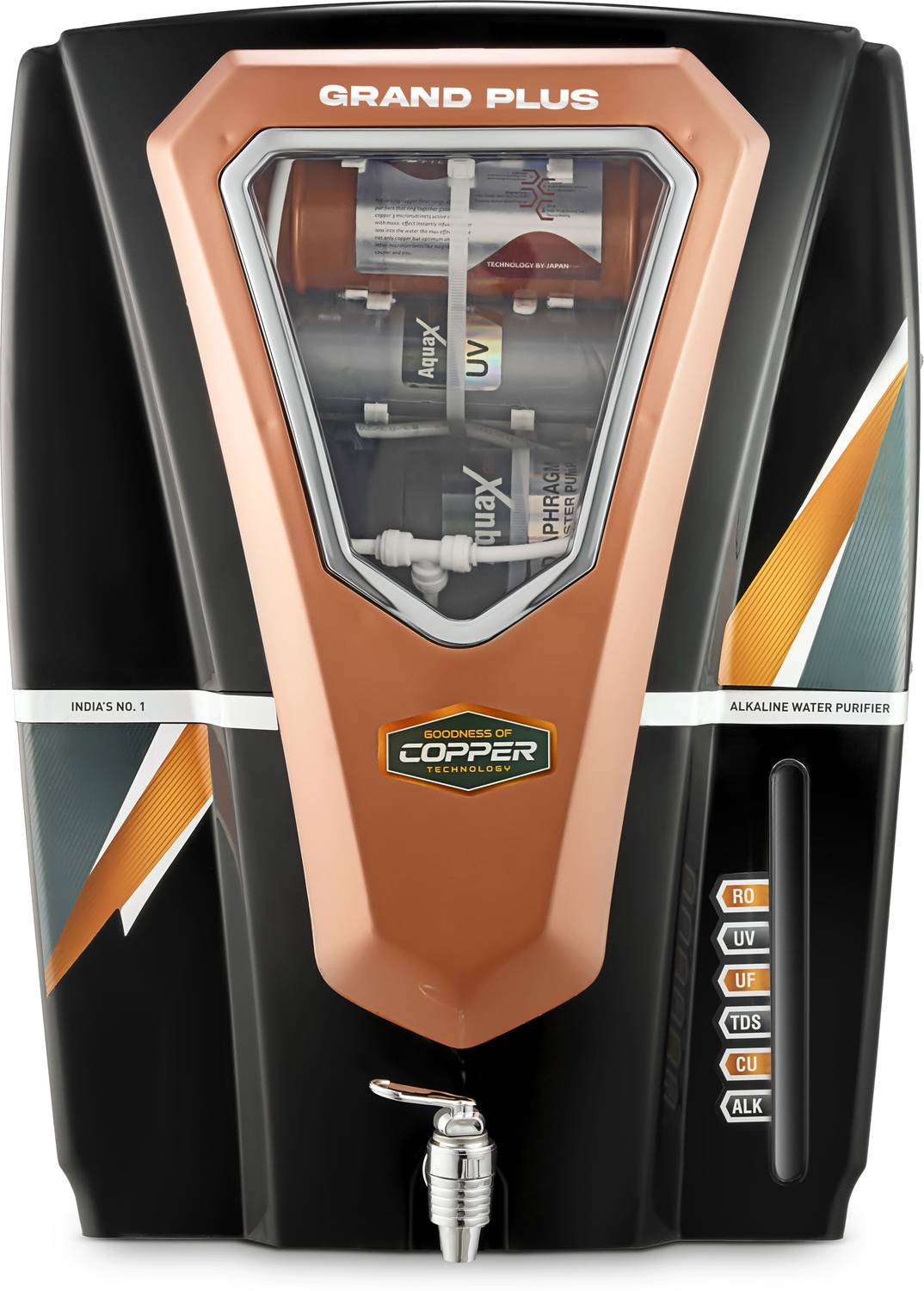 Grand plus BLACK REGAL 10 L RO + UV + UF + TDS + ALK + Copper Water Purifier